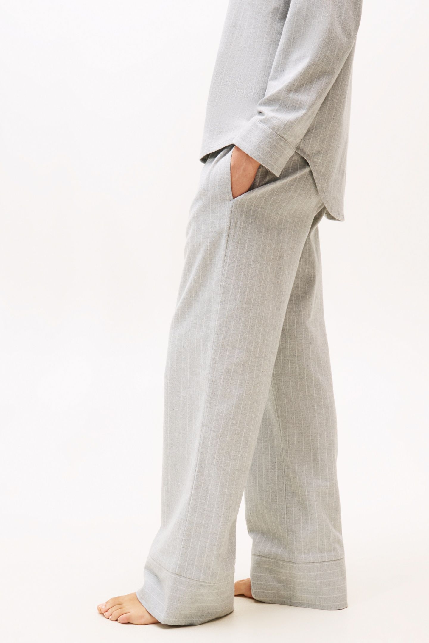 LS STRIPE FLANNEL SHIRT SET THIN STRIPE LIGHT GREY 3