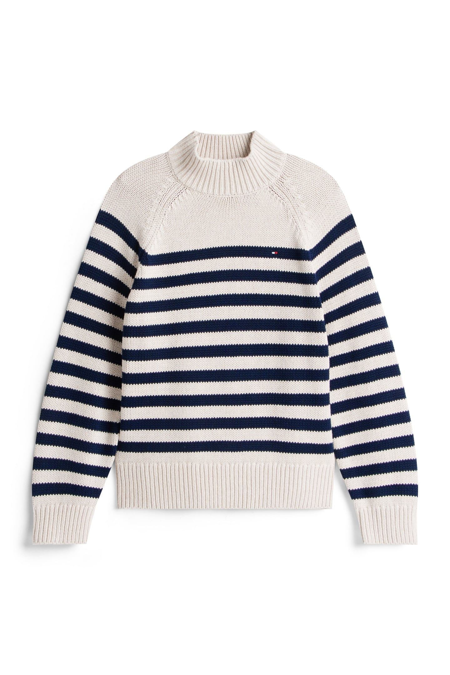 COTTON BLEND MOCK-NECK HEATHER OATMILK/DARK NAVY ENG 4