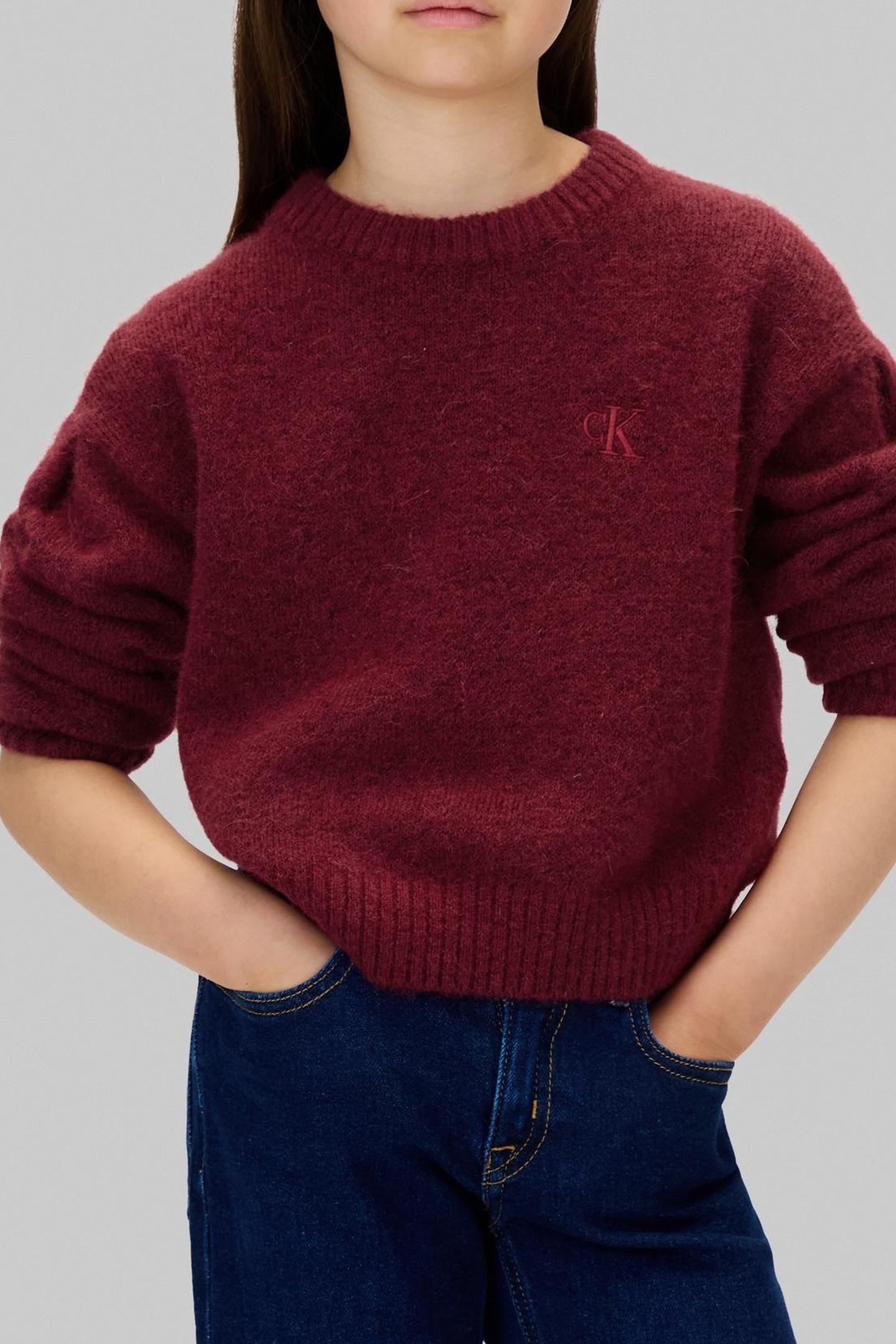 GIRLS BOX PLEAT FLUFFY SWEATER RASPBERRY CHOCOLATE 1