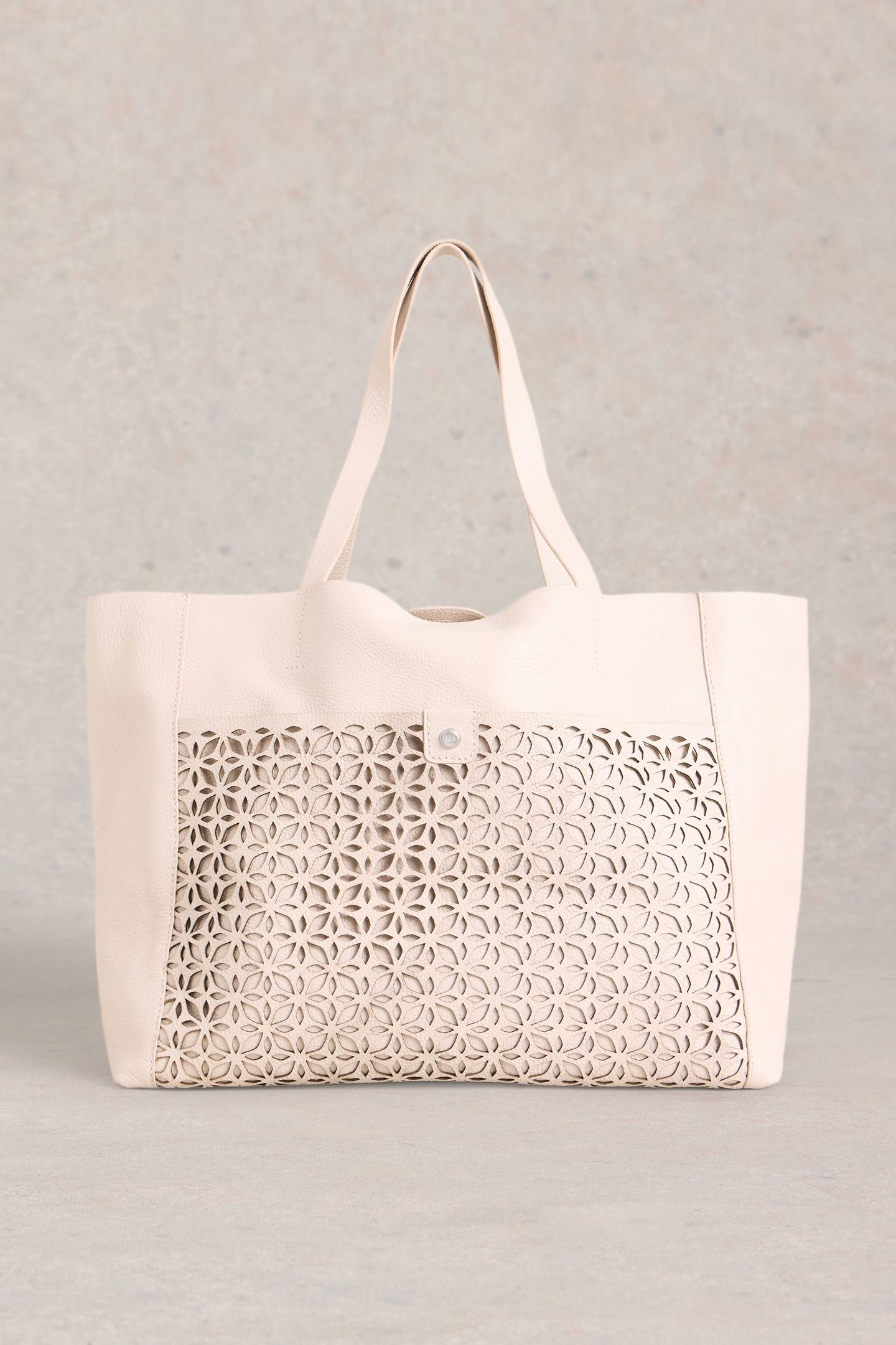 LAYLA LASERCUT LEATHER TOTE PALE IVORY 1