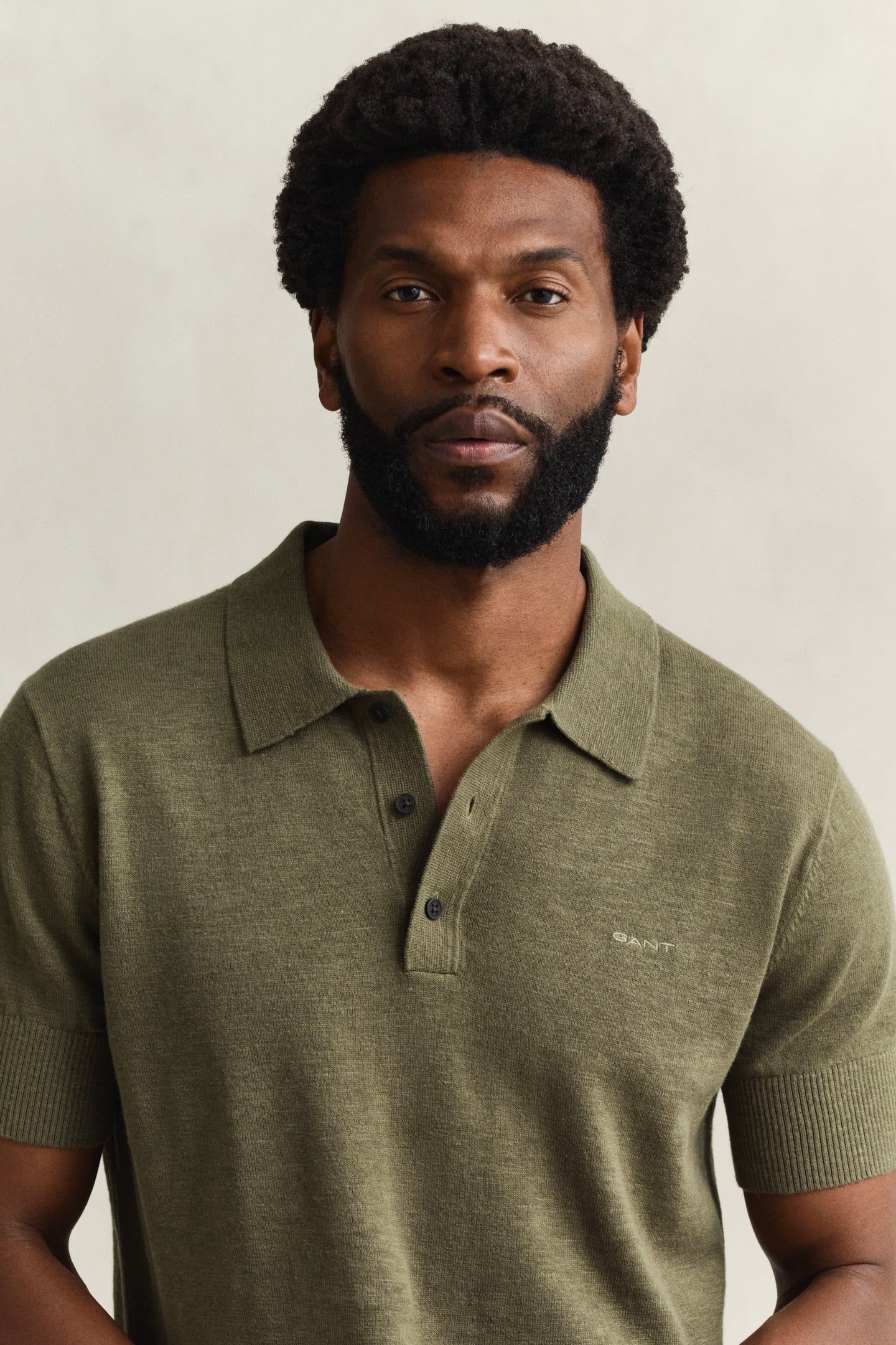 SLUB COTTON LINEN SS POLO DRY HERB GREEN 5
