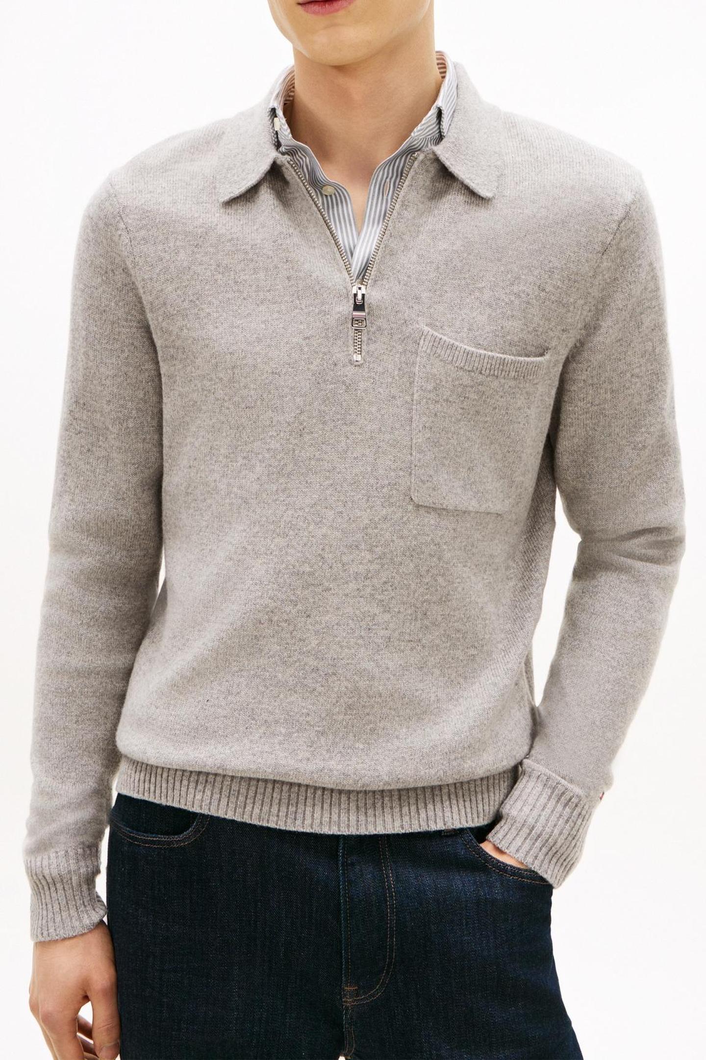 LAMBSWOOL ZIP POLO LIGHT GREY HEATHER 2
