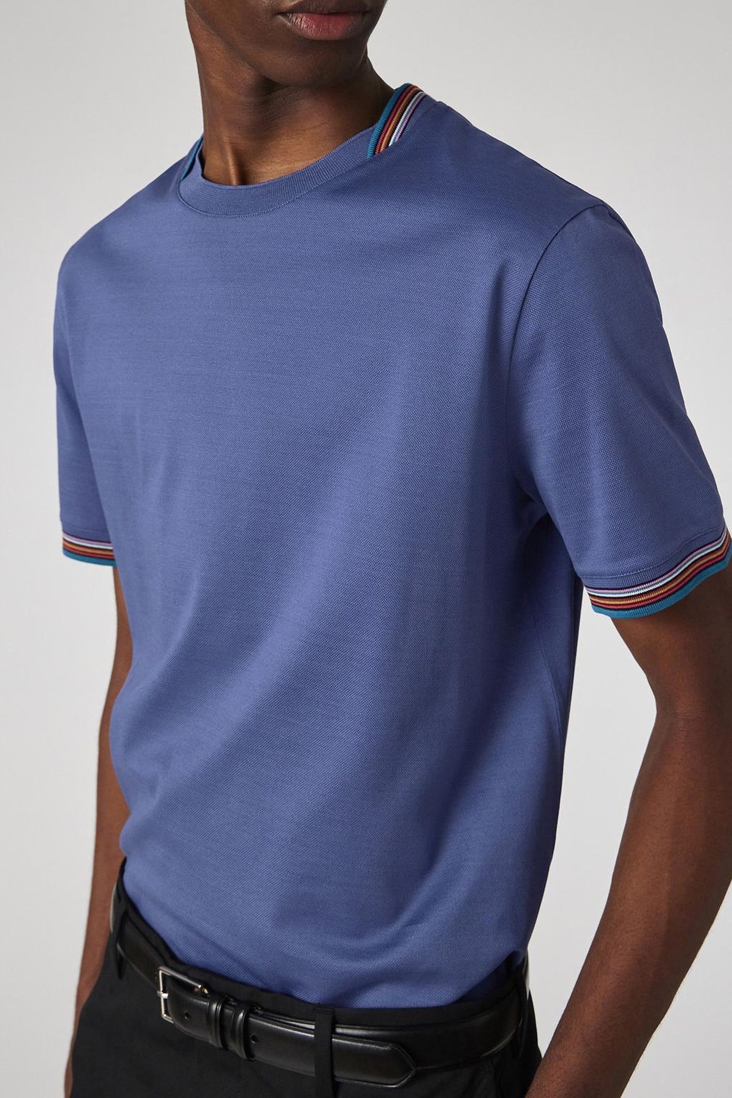 MENS STRIPE DETAIL TSHIRT PETROL BLUE 1