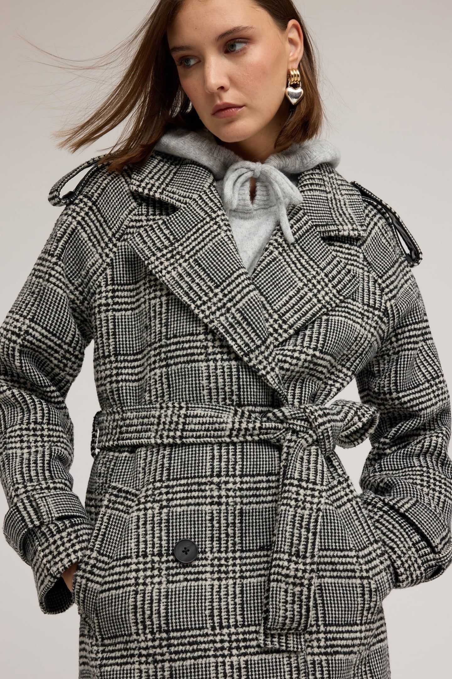 MIXED WOOL COAT IN CHECK PATTERN GREY 5