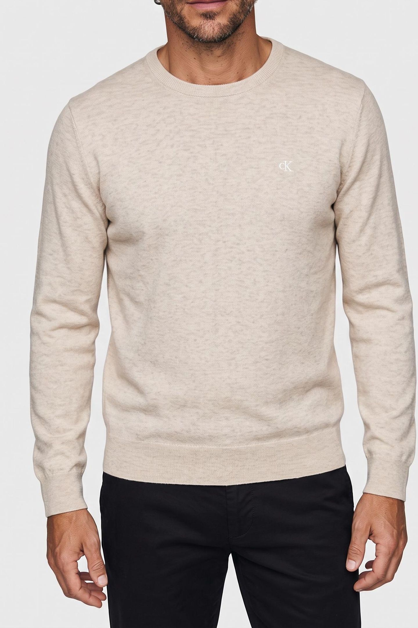 LS SUPIMA COTTON CREWNECK SNOW HEATHER 1