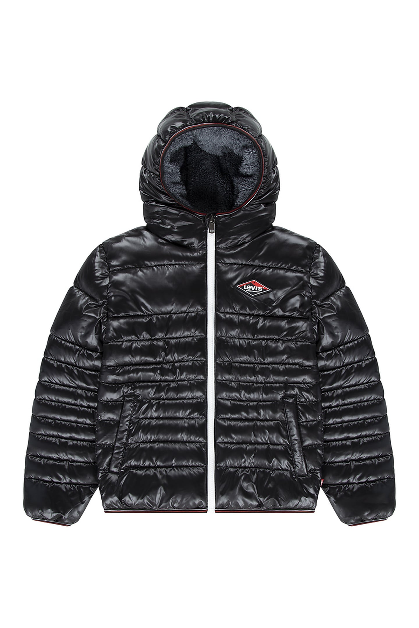 BOYS SHERPA LINED PUFFER JACKET BLACK 1