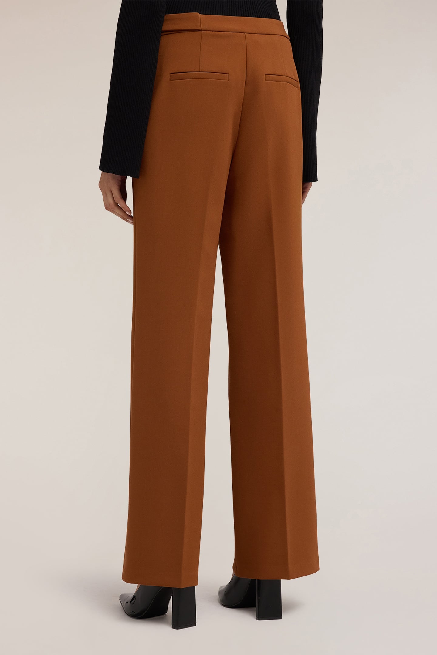 WIDE-LEG PALAZZO PANTS WITH METAL BELT LOOP BROWN 3