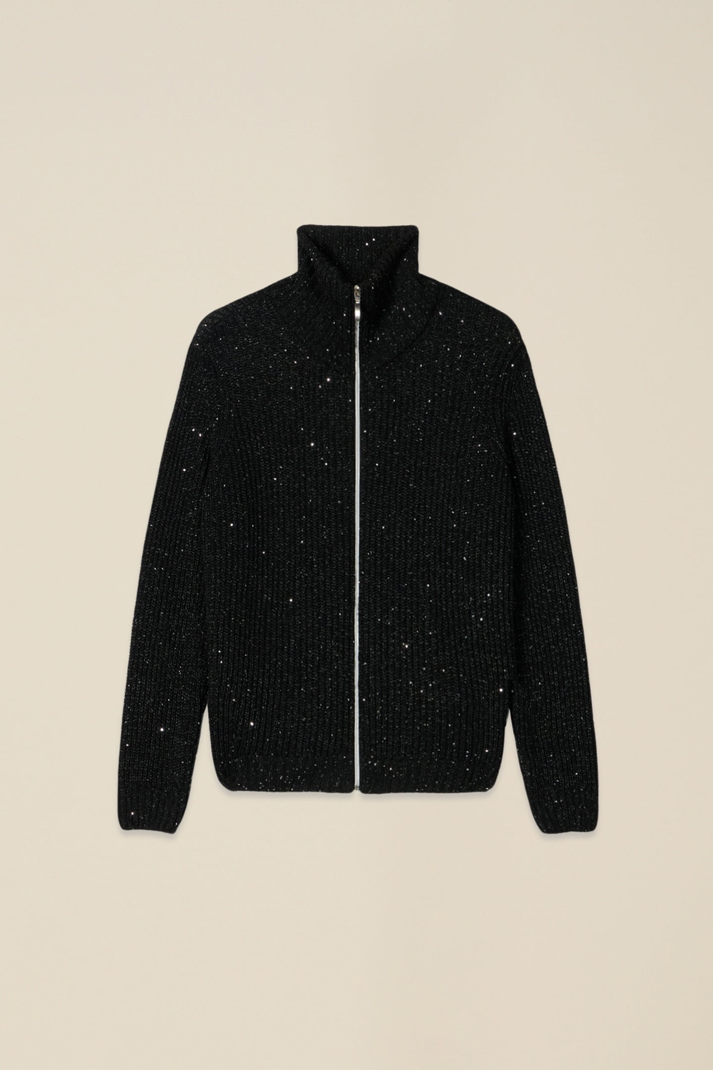 CARDIGAN WITH ZIP AND MICRO SEQUINS BLACK 3