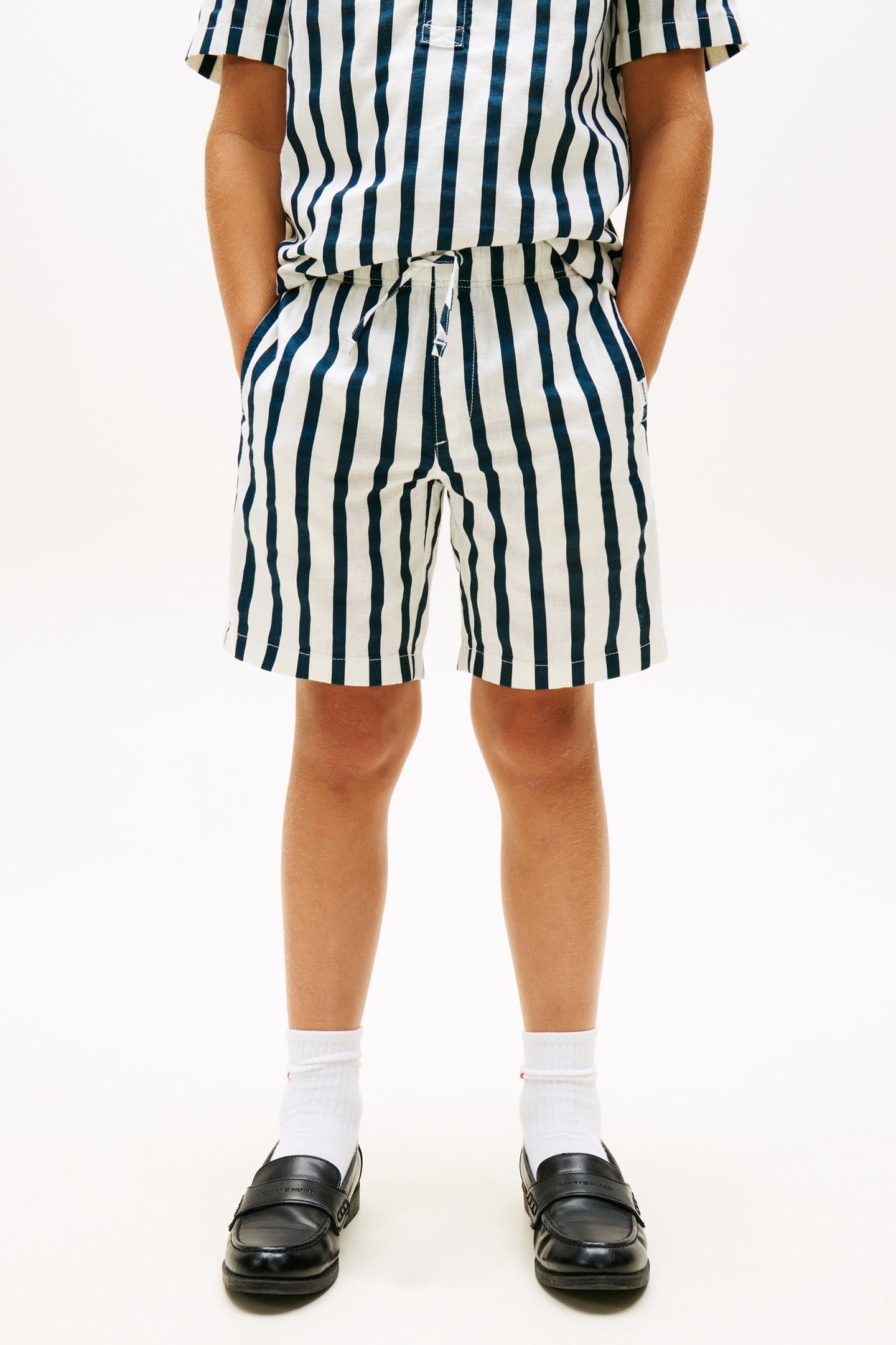 BOYS RELAXED LINEN BLEND DARK NIGHT NAVY STRIPE 1