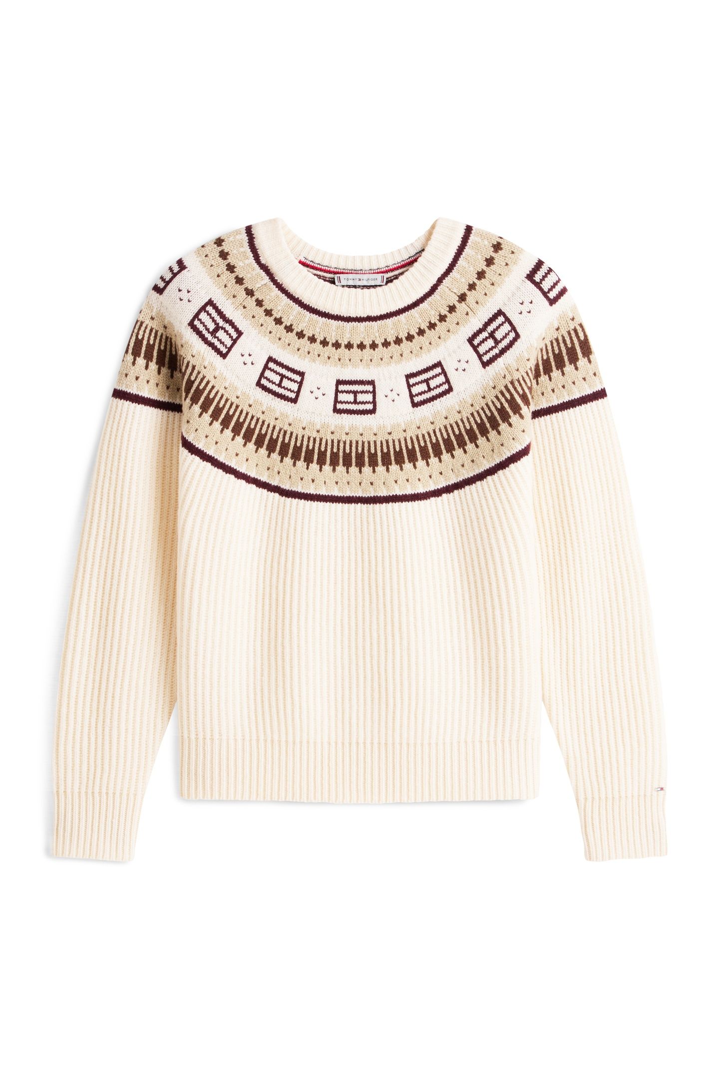 SOFT WOOL C-NECK LOOSE PLACED FAIRISLE BEIGE 3