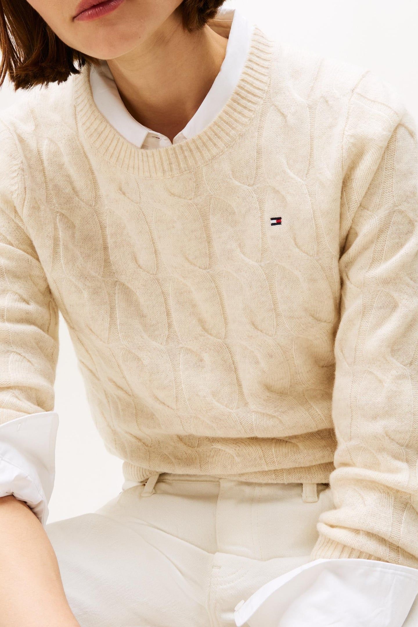 SOFT WOOL CABLE C-NECK HEATHER OATMILK 5