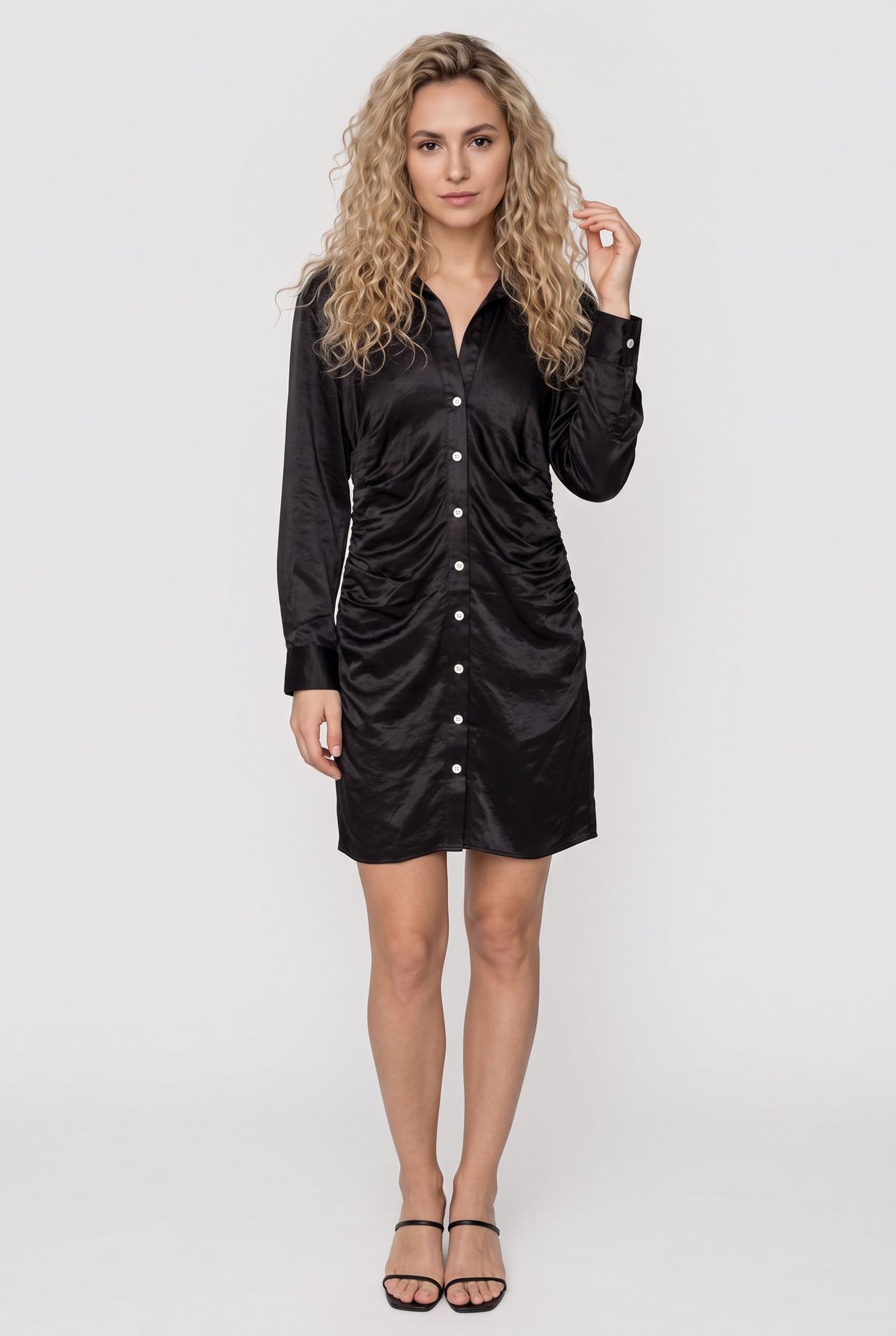 FORTUNE SATIN SHIRTDRESS BLACK 1