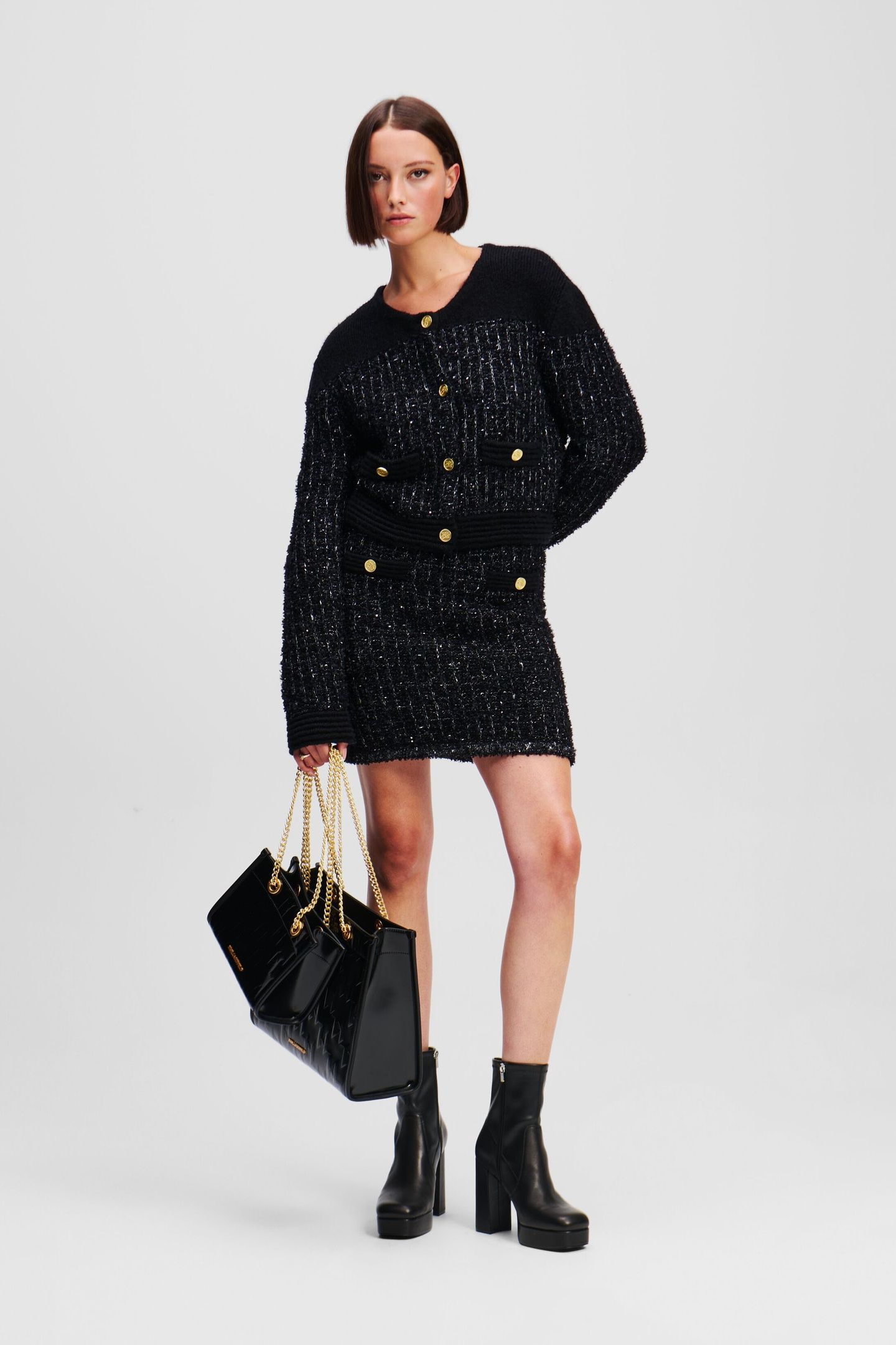 BOUCLE KNIT SKIRT BLACK 1