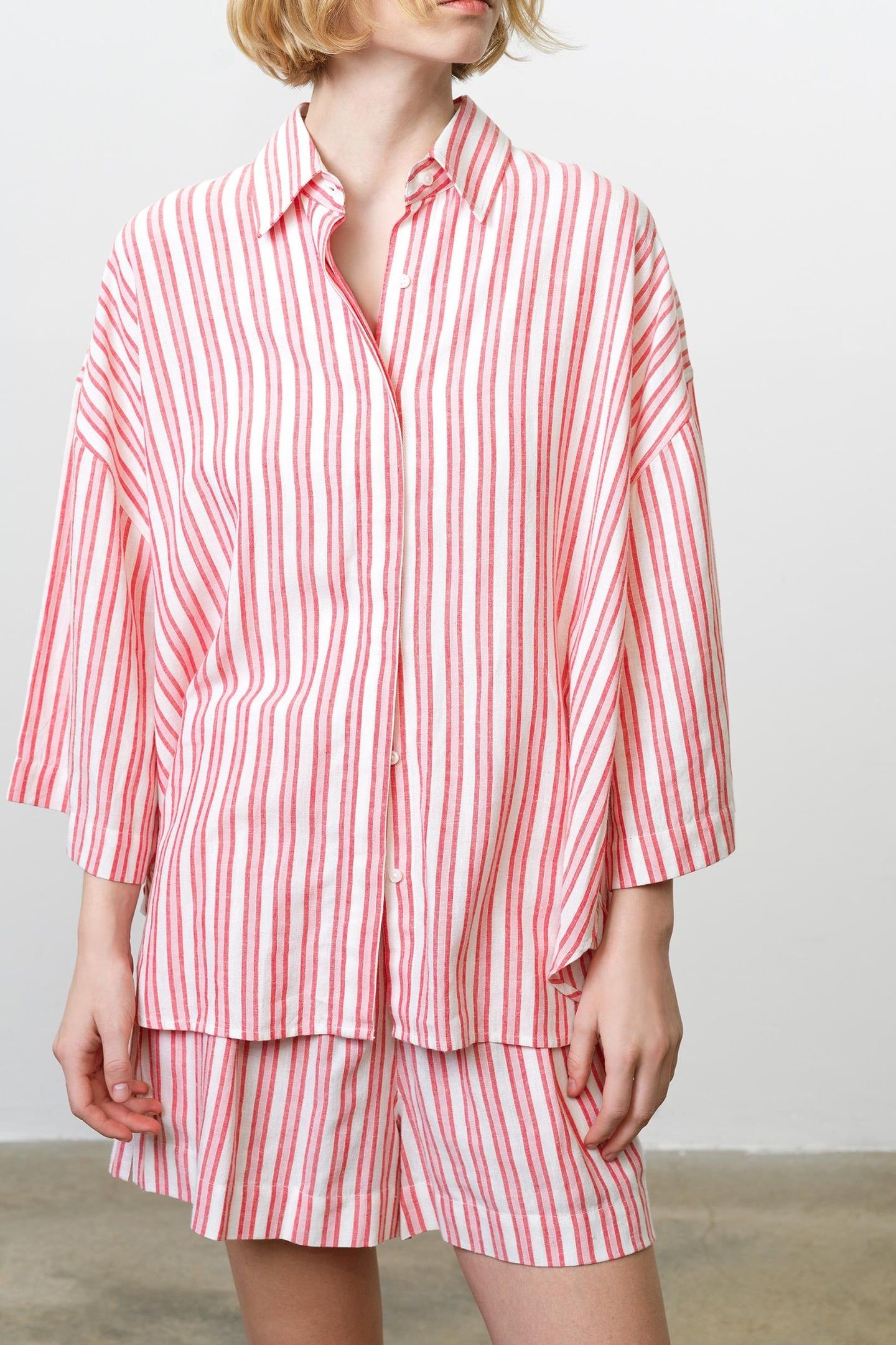 CHERYL LINEN BLEND POPOVER WATERMELON RED 1