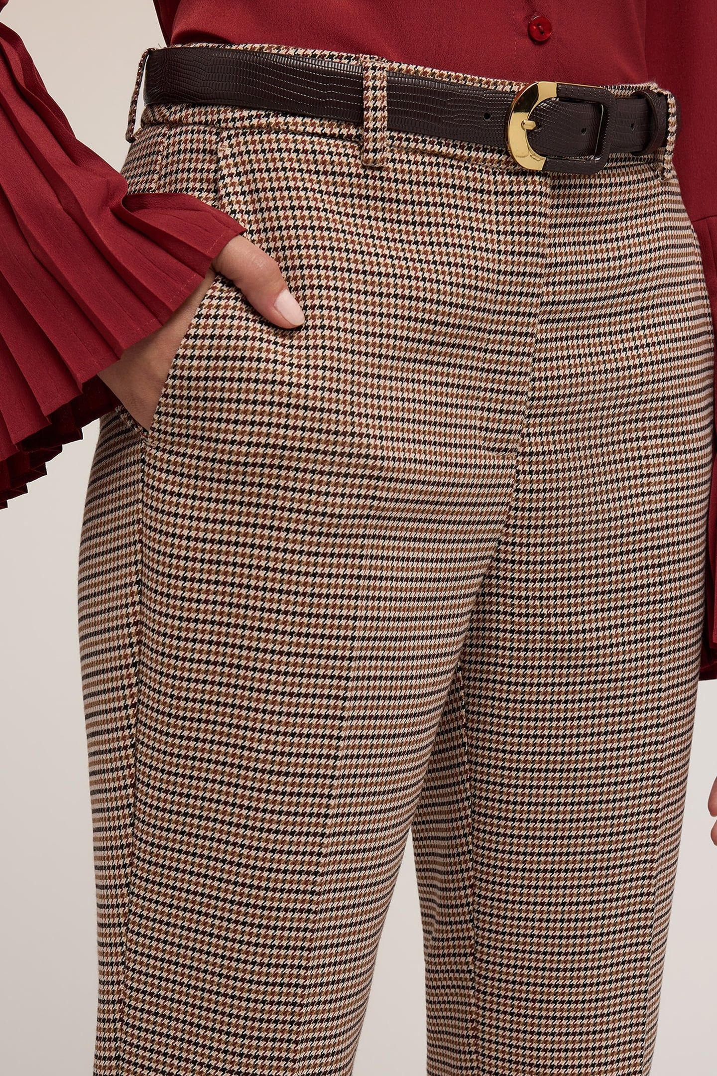 REGULAR FIT PANTS WITH CHECK PATTERN BEIGE 5