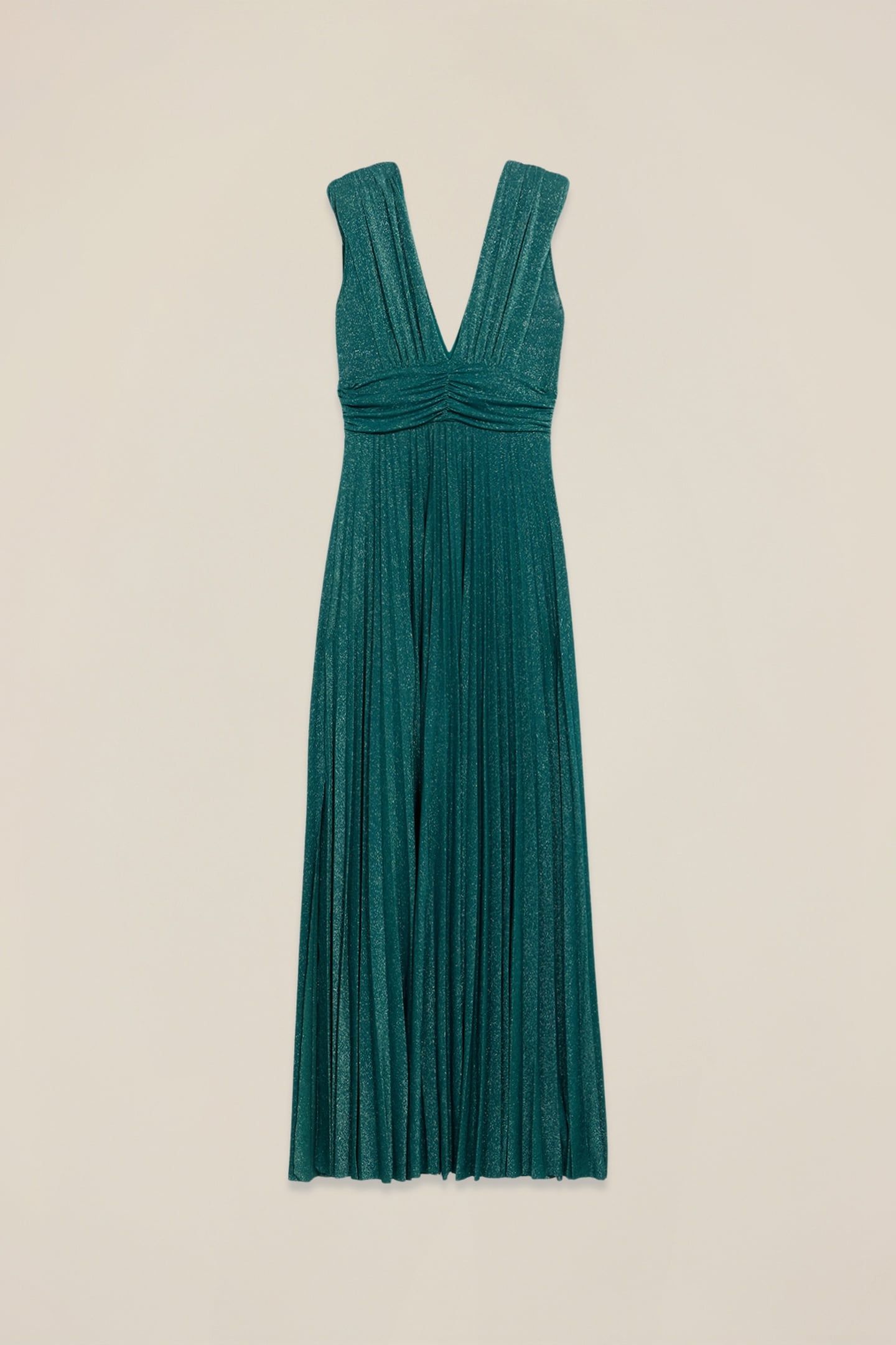 LONG PLEATED DRESS IN LUREX JERSEY TEAL 3