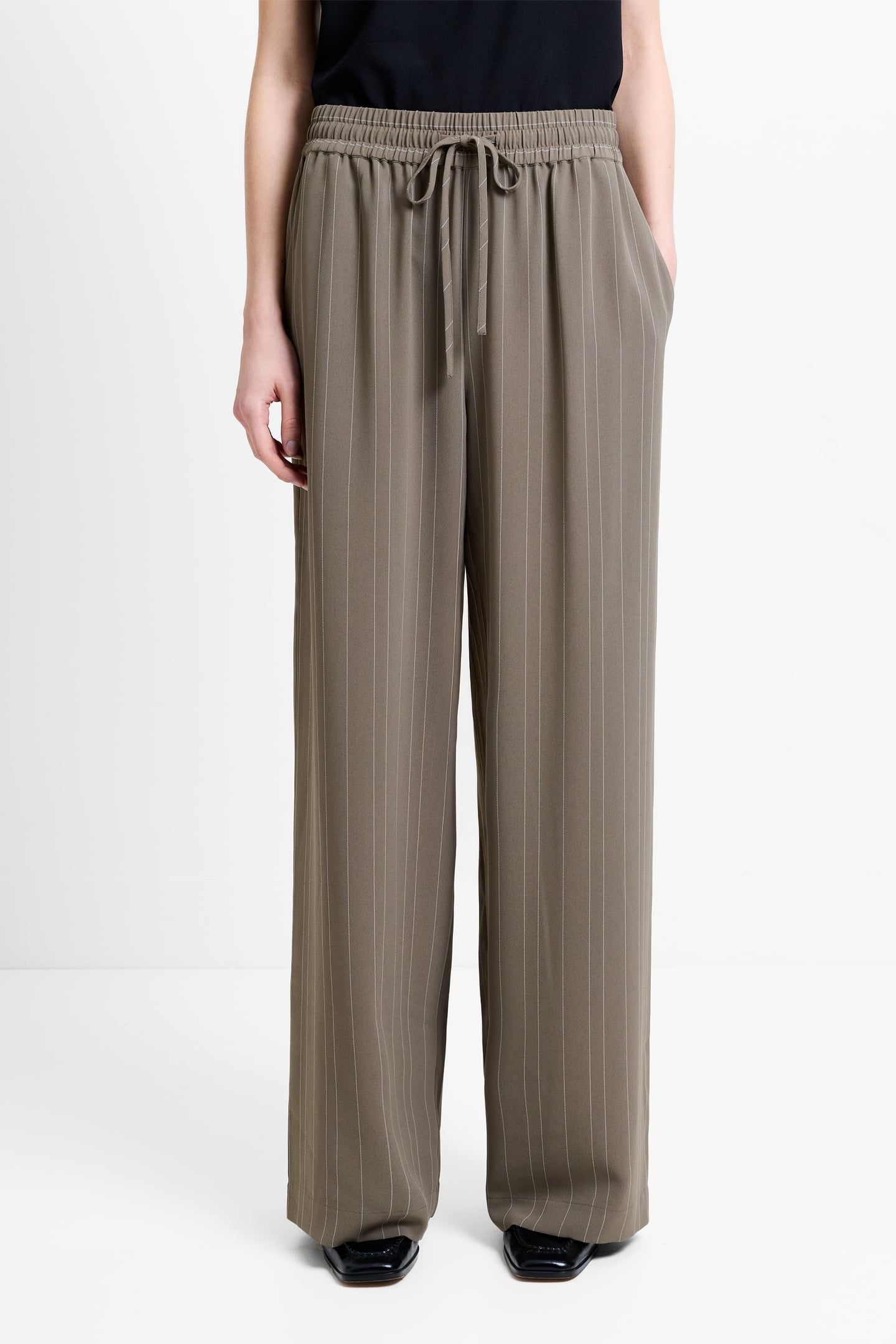 ERMA PINSTRIPE WIDE LEG TROUSE VINTAGE KHAKI/WHITE 1