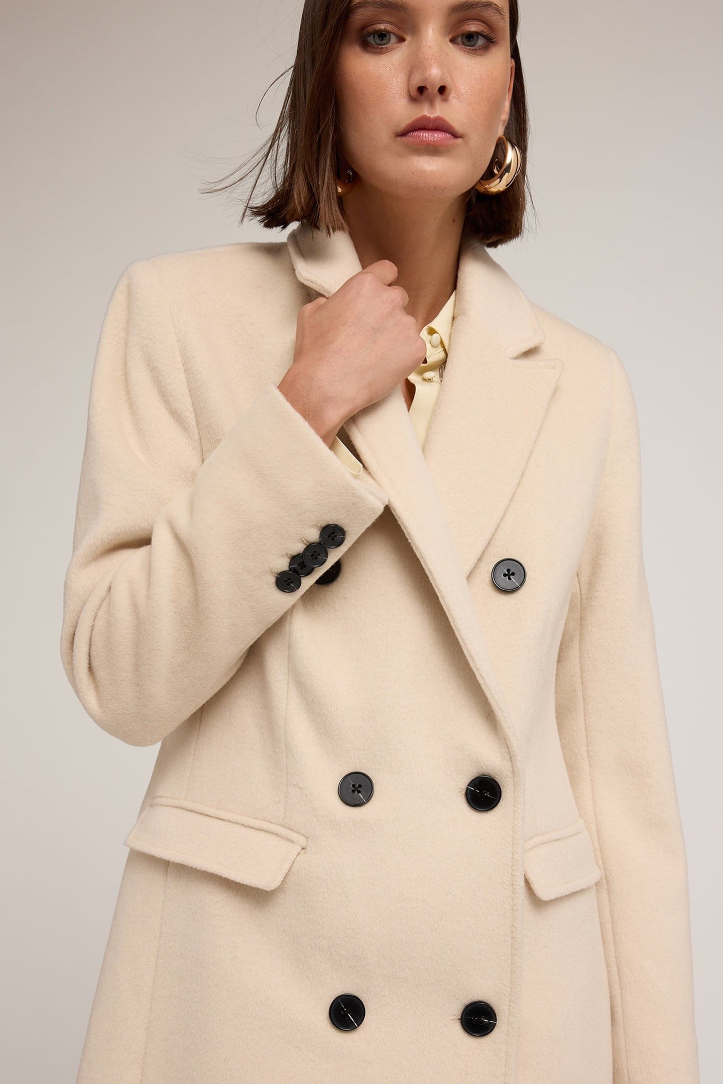 DOUBLE-BREASTED COAT IN WOOL BLEND DRAP BEIGE 5