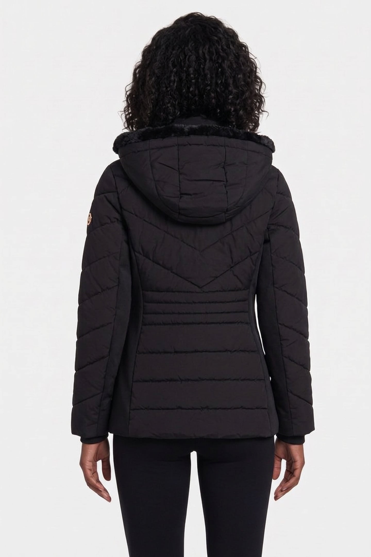 ZIP FAUX FUR COLLAR&HOOD BLACK 2