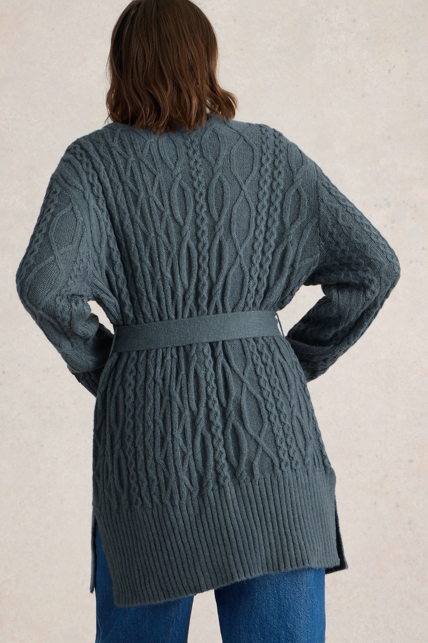 CABLE BELTED CARDIGAN MID BLUE 3