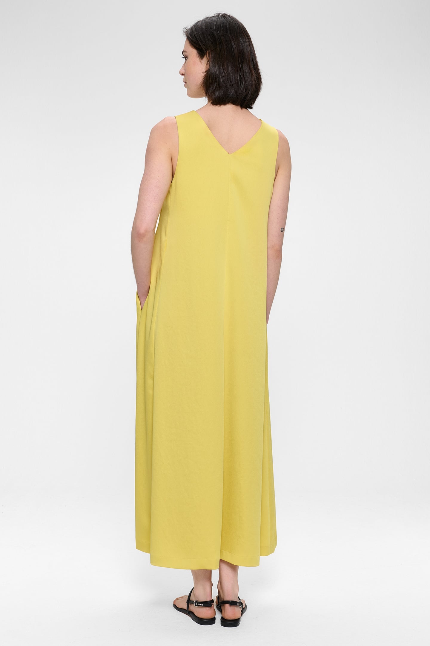WASHED SATIN V-NECK DRESS LIMONCELLO 3