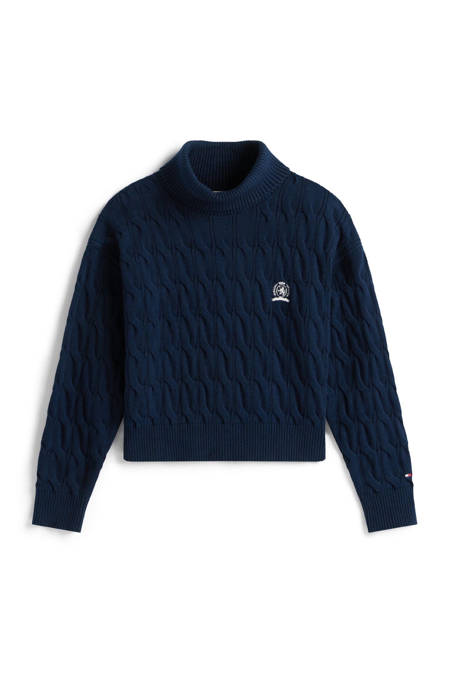 GIRLS CREST CABLE TURTLE NECK DARK NIGHT NAVY 4
