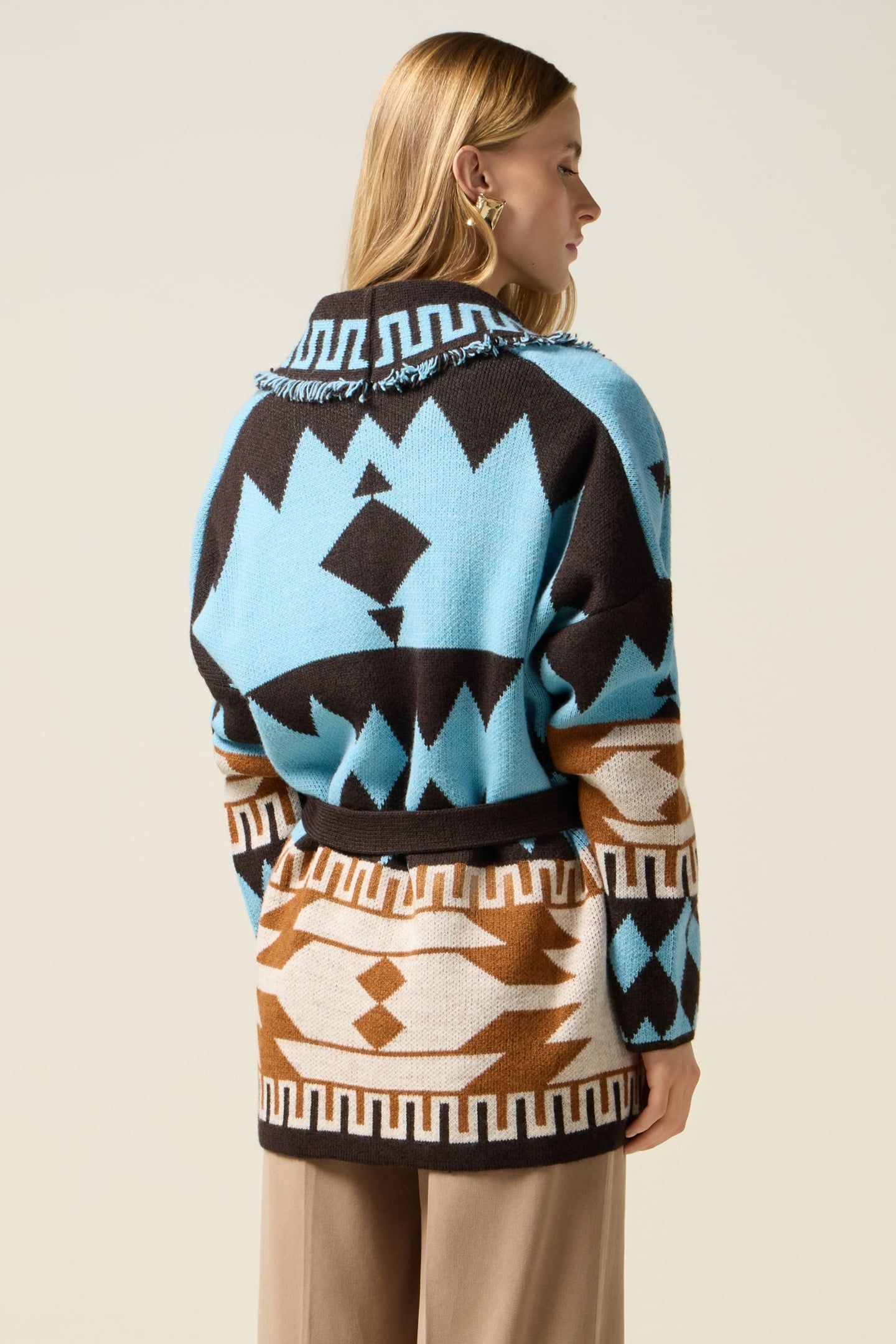 JACQUARD CARDIGAN WITH FRINGES LIGHT BLUE 2