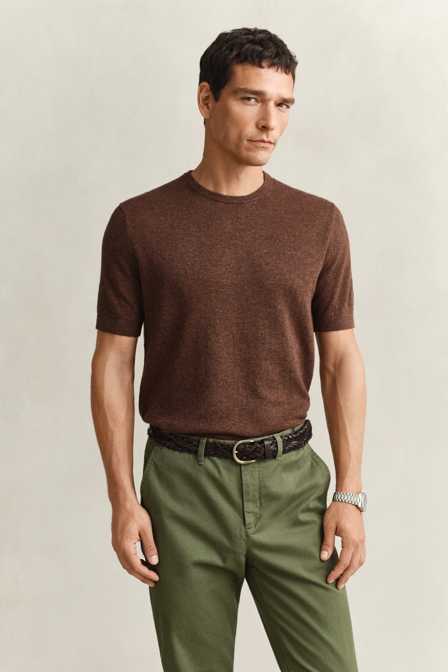 SLUB COTTON LINEN SS C-NECK HAZELNUT MELANGE 1