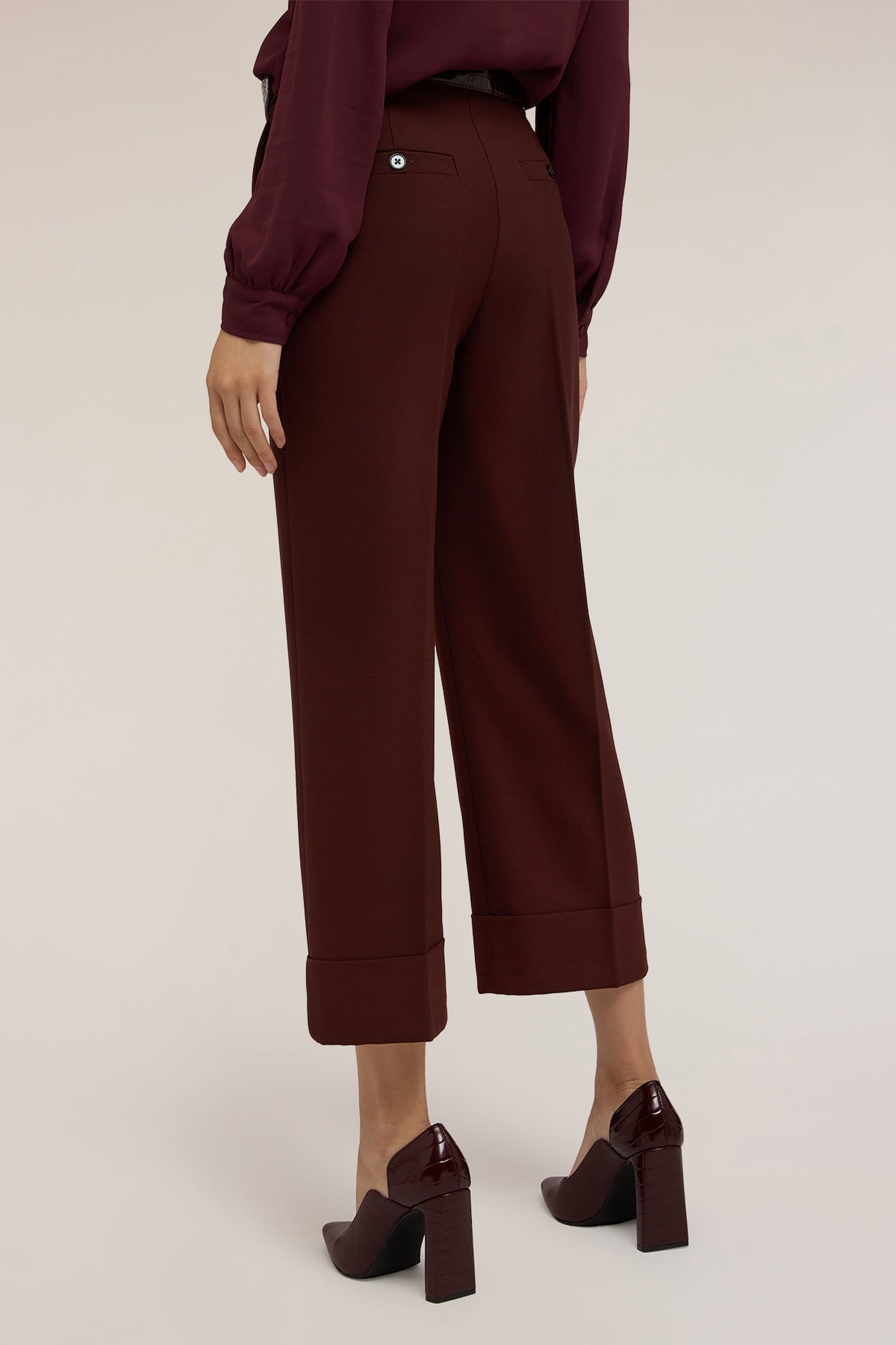 CROPPED CREPE TROUSERS BROWN 4