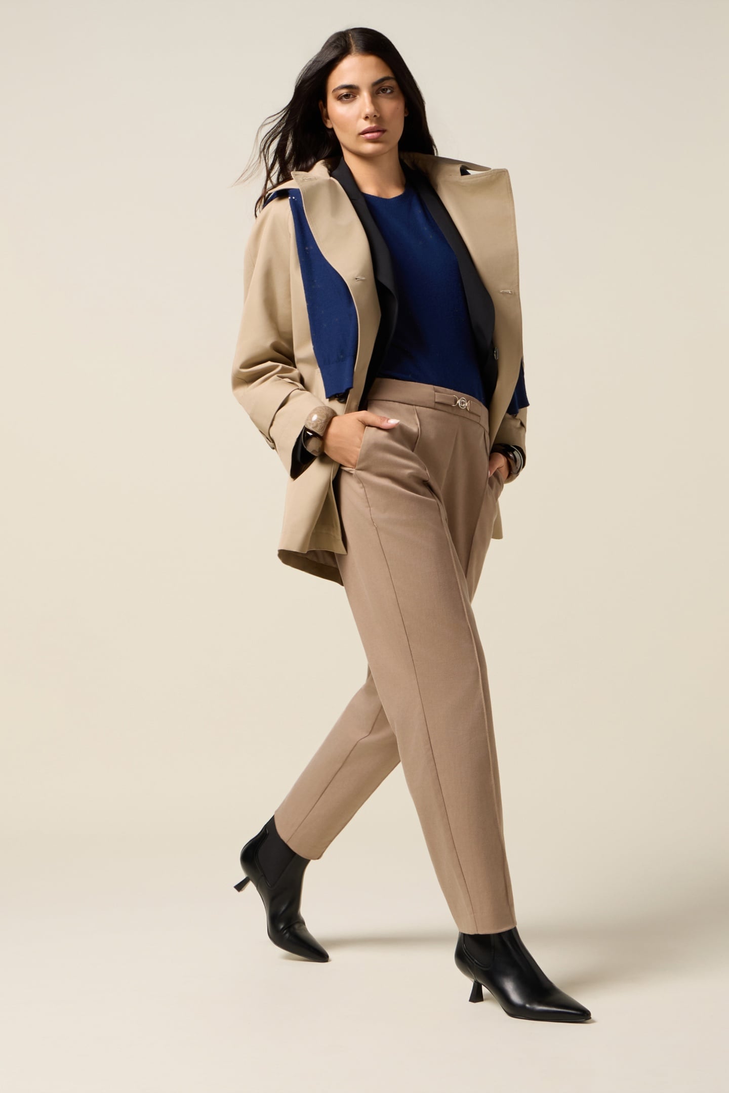 DOUBLE-BREASTED MIDI TRENCH COAT IN COTTON BLEND BEIGE 2