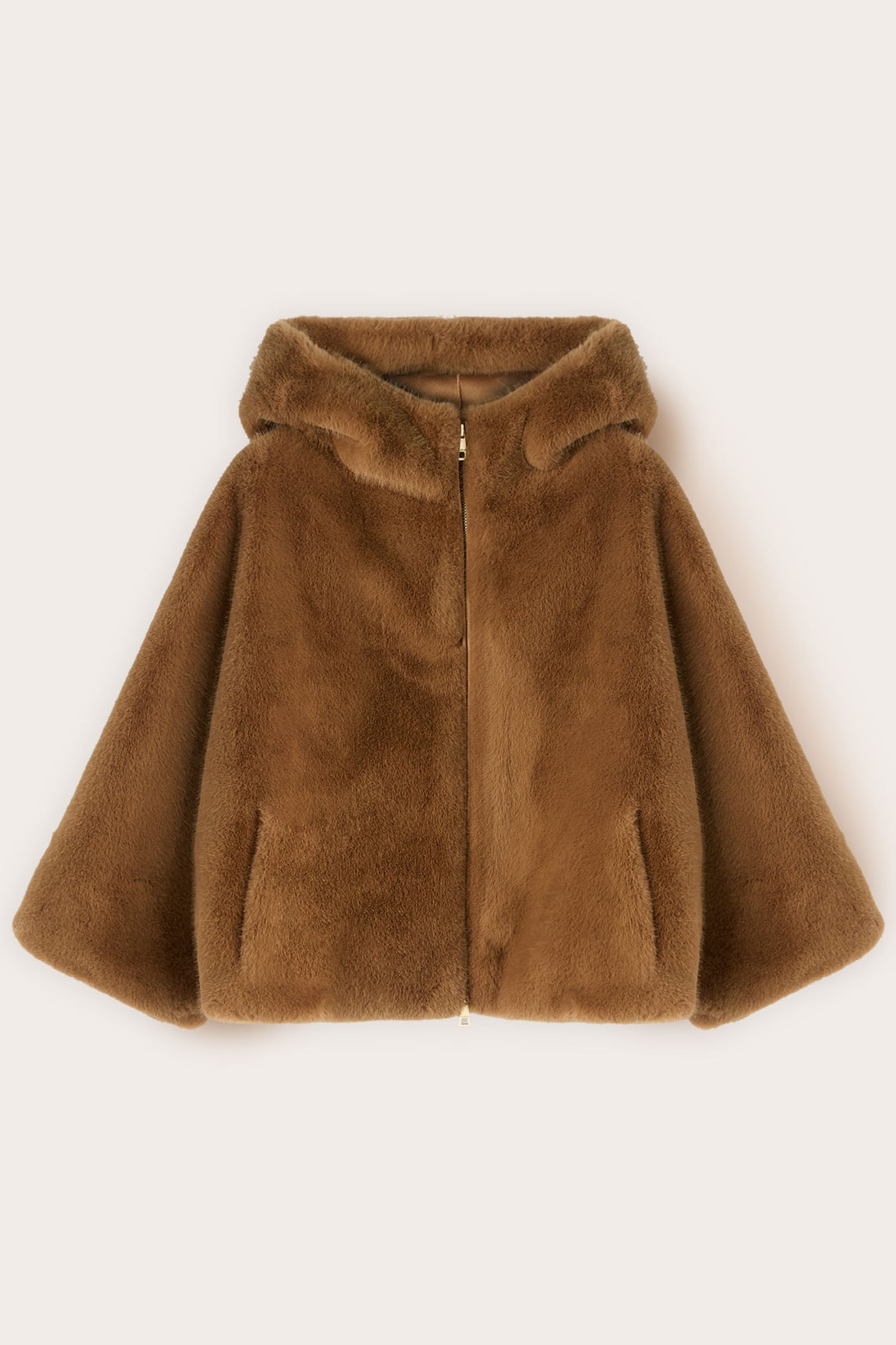HOODED CAPE WITH PLUSH EFFECT BROWN 4
