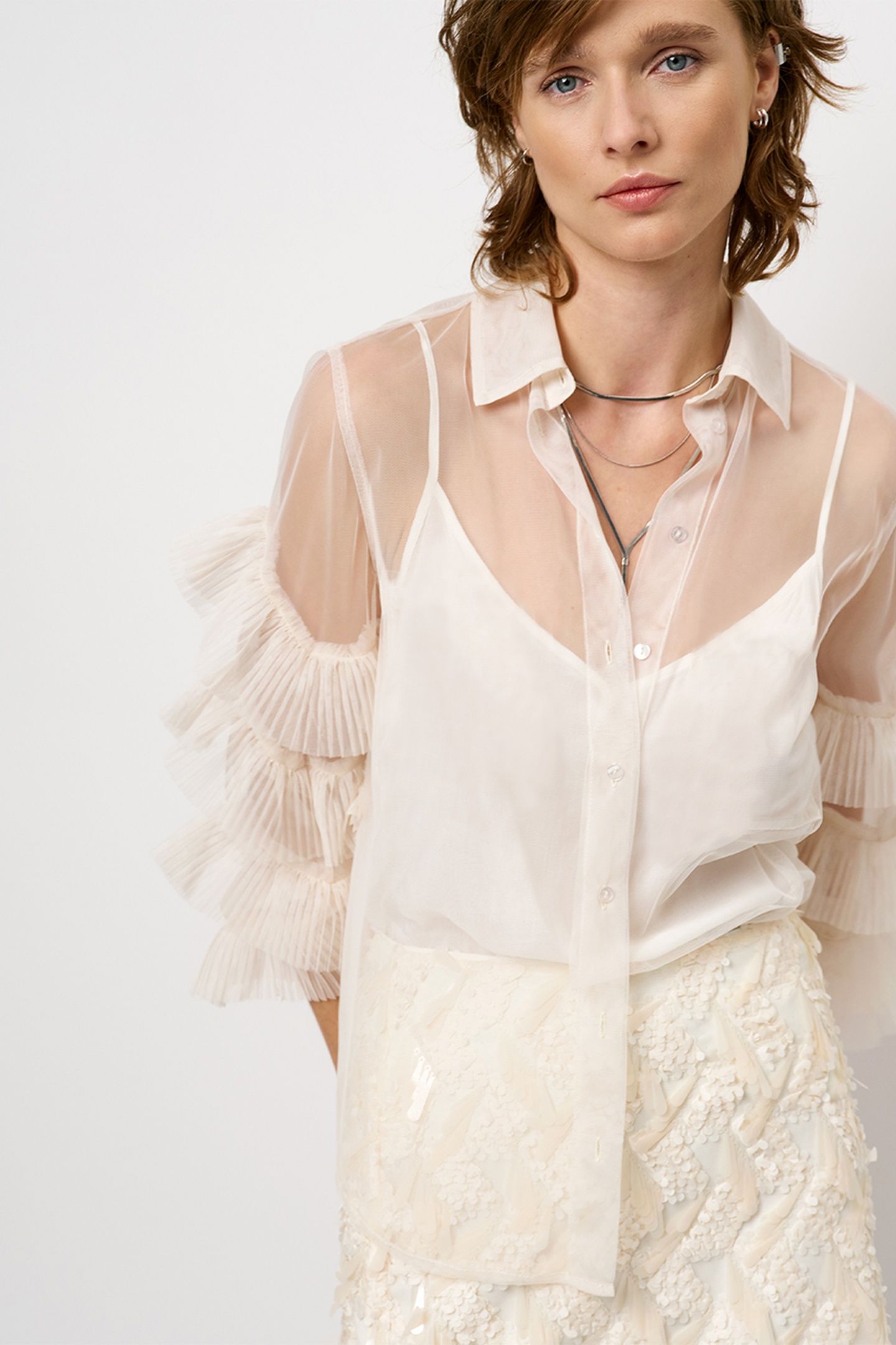 PIERS TULLE RUFFLED SHIRT BUTTER CREAM 1