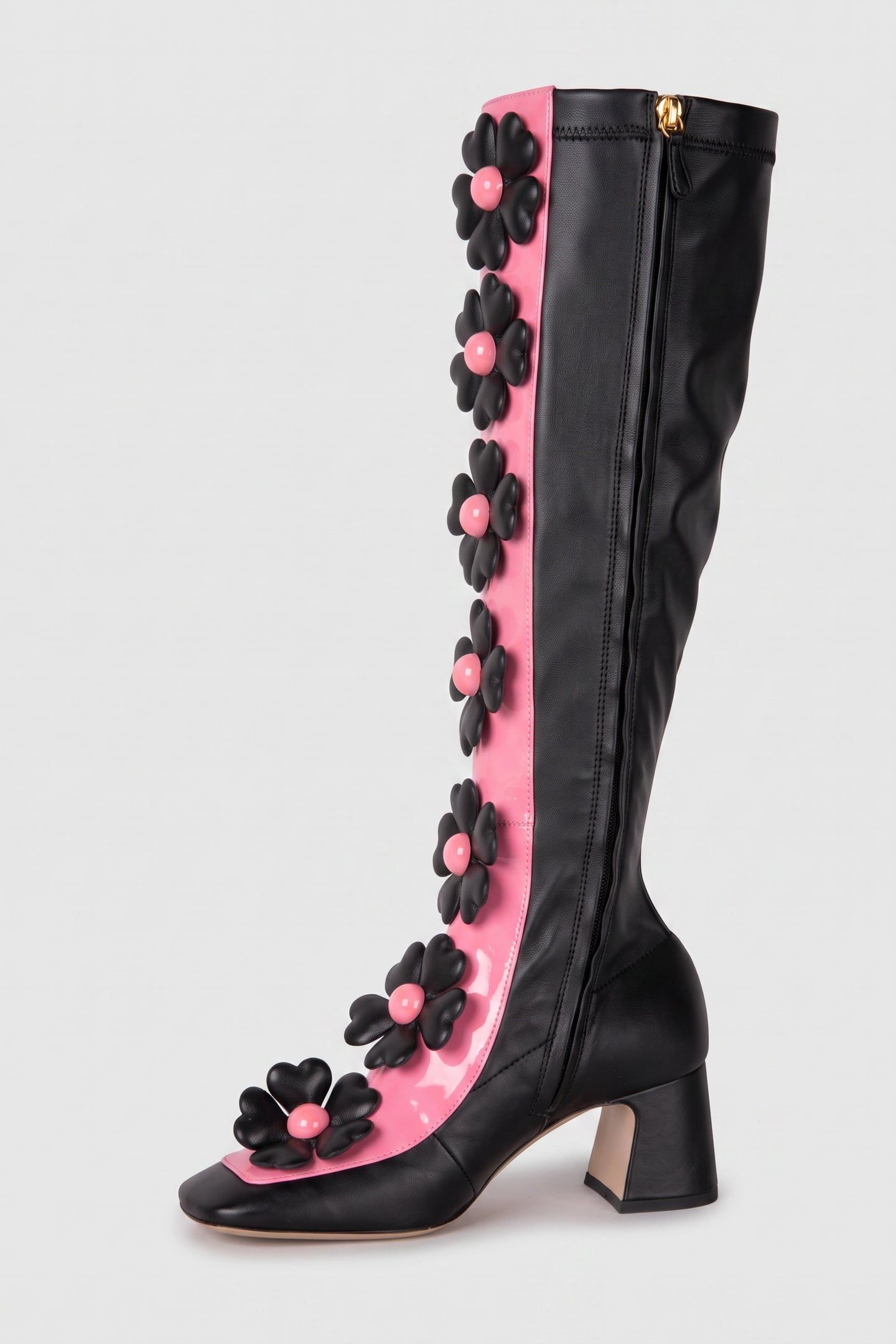 HEART FLOWERS STRETCH BOOTS BLACK 2