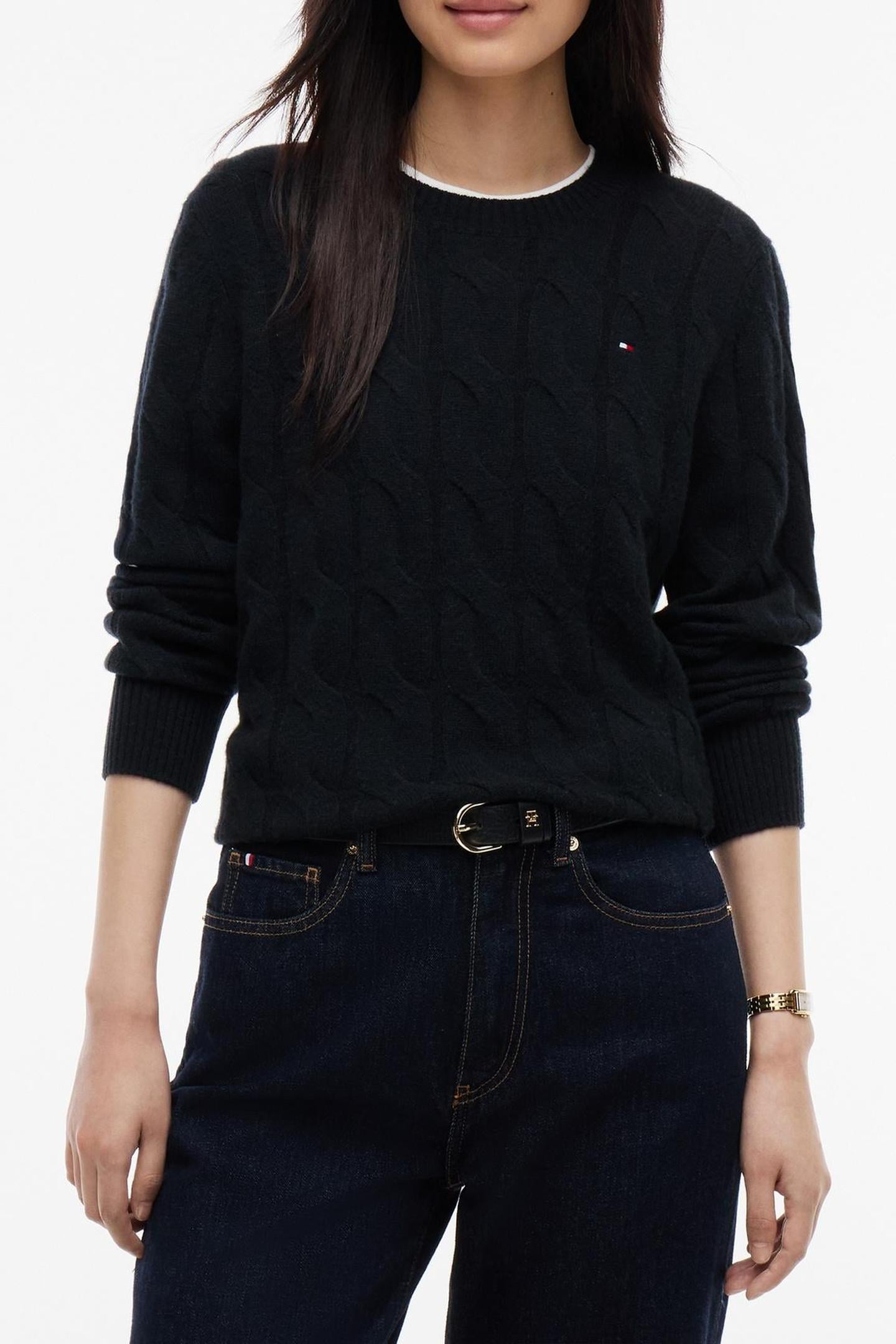 SOFT WOOL CABLE C-NECK BLACK 1