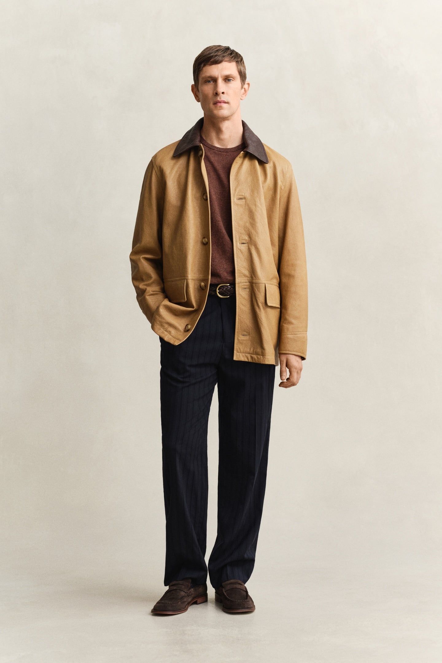 SLUB COTTON LINEN C-NECK HAZELNUT MELANGE 3