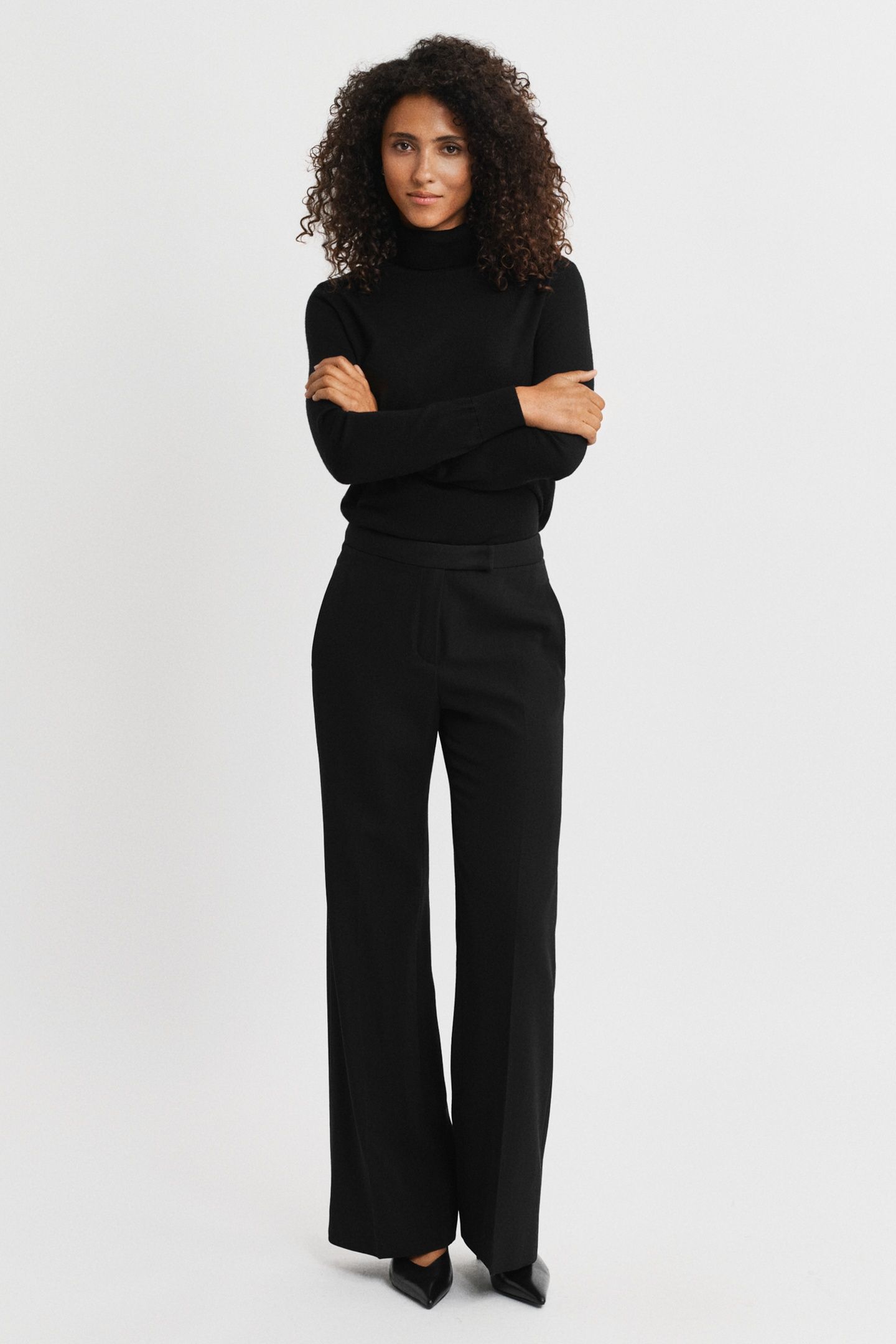 WOOL BLEND FLARE TUXEDO PANTS BLACK 1