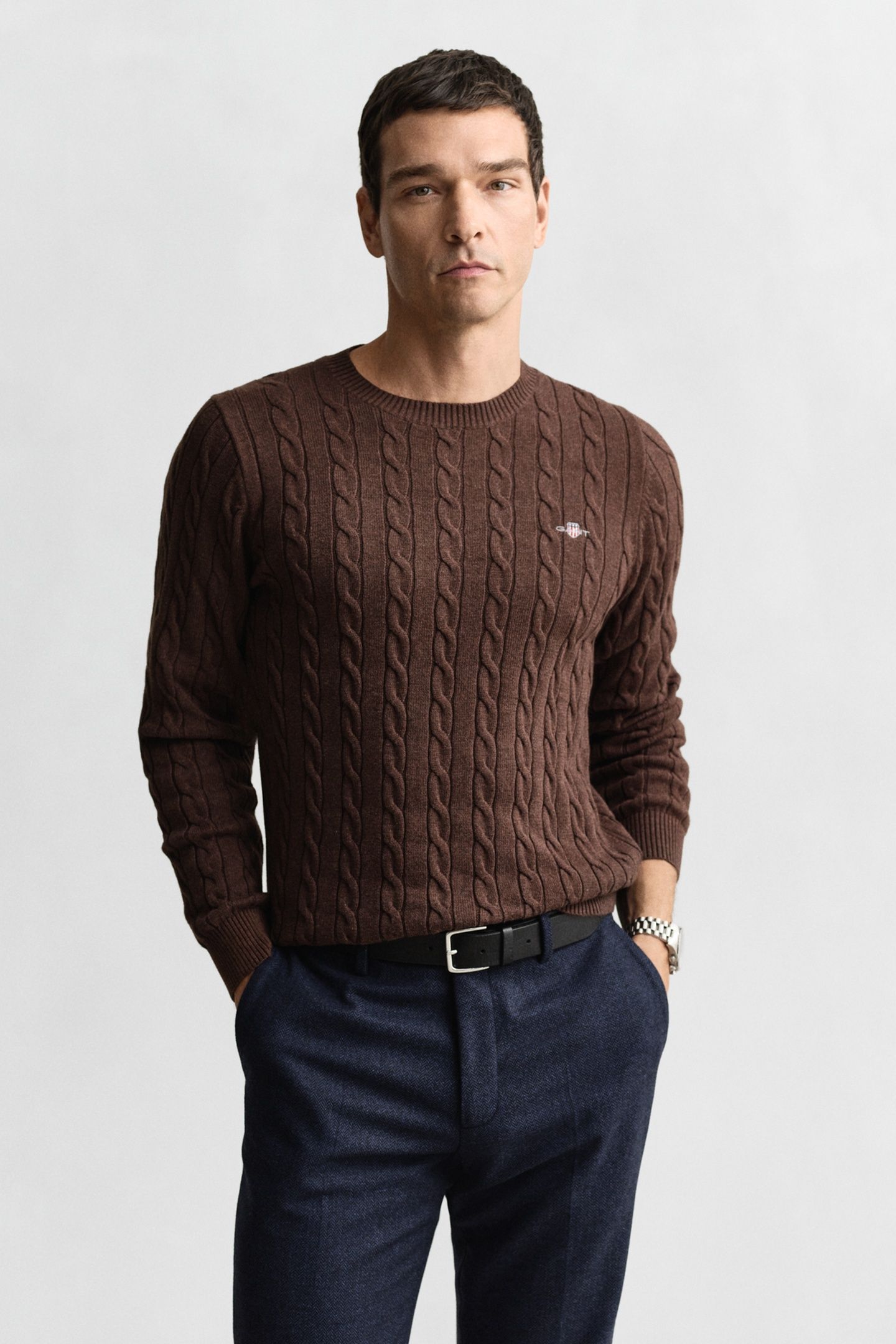 CLASSIC CABLE KNIT SWEATER BROWN MELANGE 1
