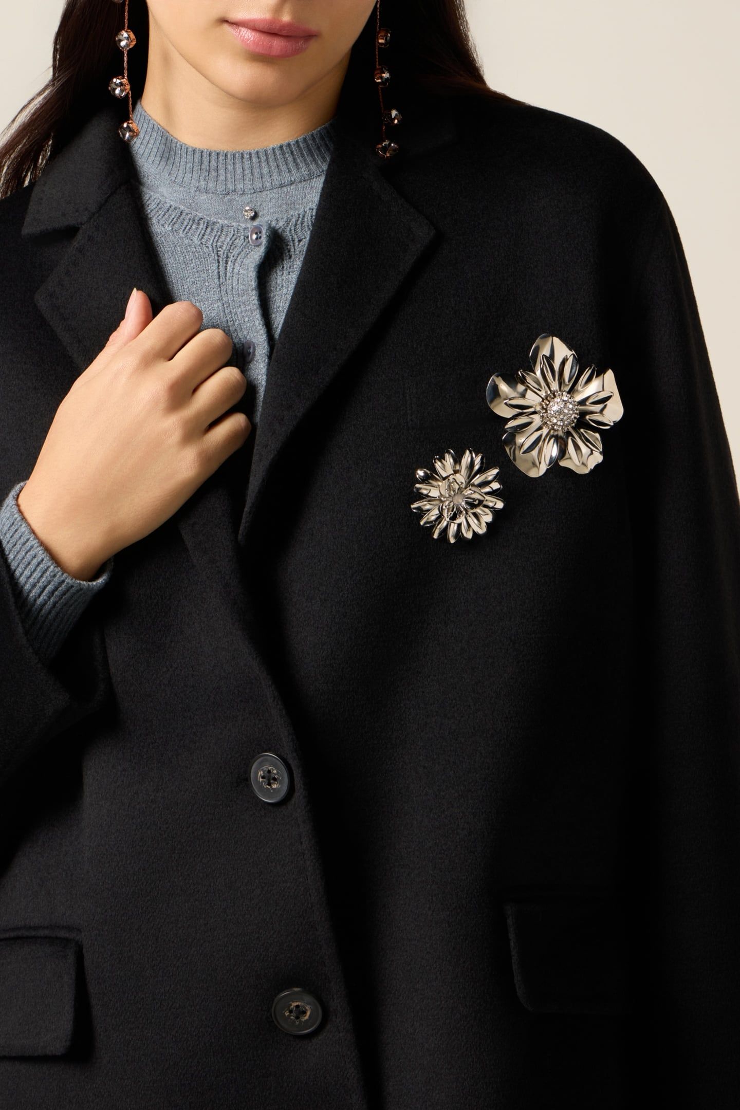 UNSTRUCTURED MIXED WOOL JACKET WITH PINS BLACK 4