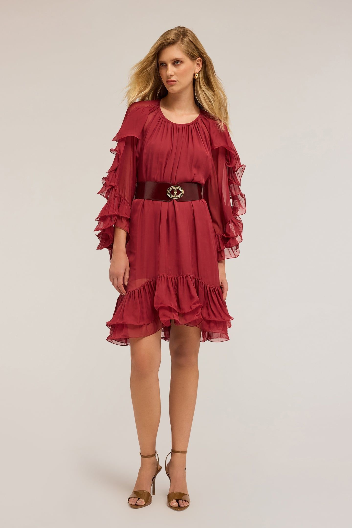 SHORT DRESS WITH RUFFLES BURGUNDY 2