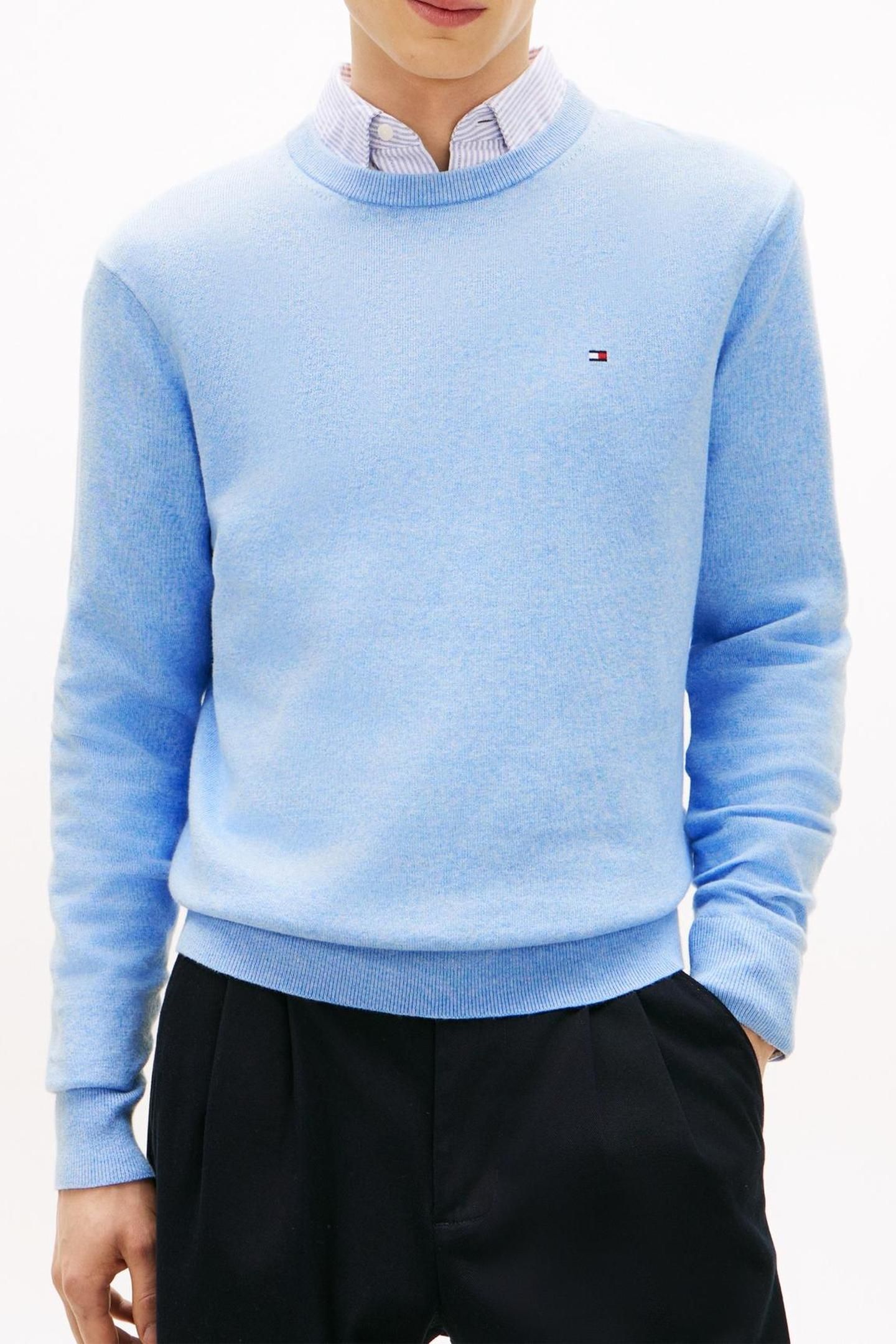 PIMA COTTON CASHMERE SWEATER VESSEL BLUE HEATHER 1