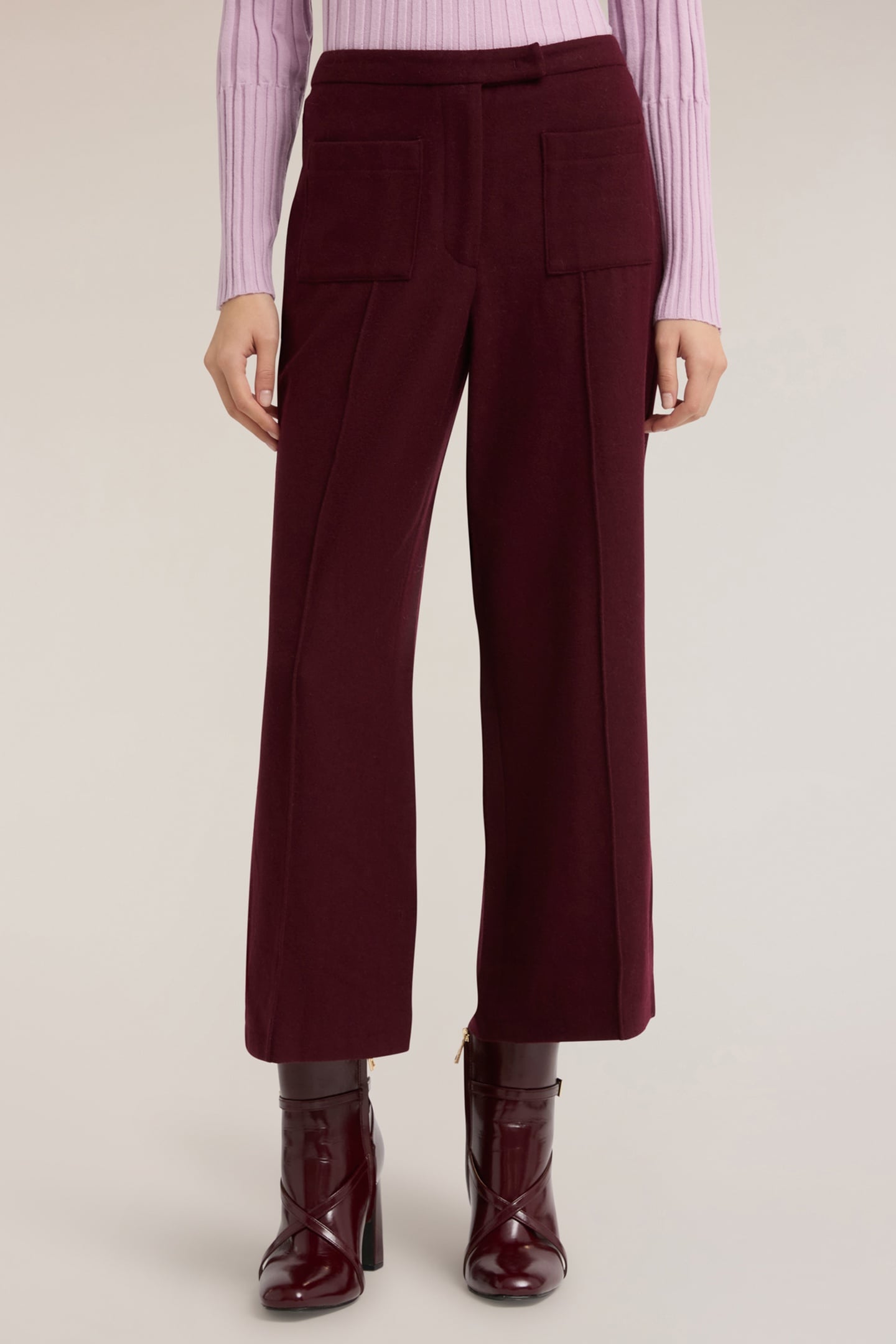 CROPPED TROUSERS IN MIXED WOOL FABRIC BURGUNDY 2