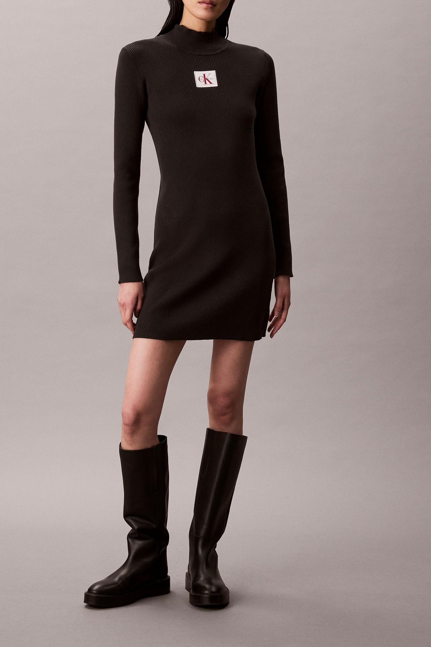LS T NECK MINI DRESS BLACK 3