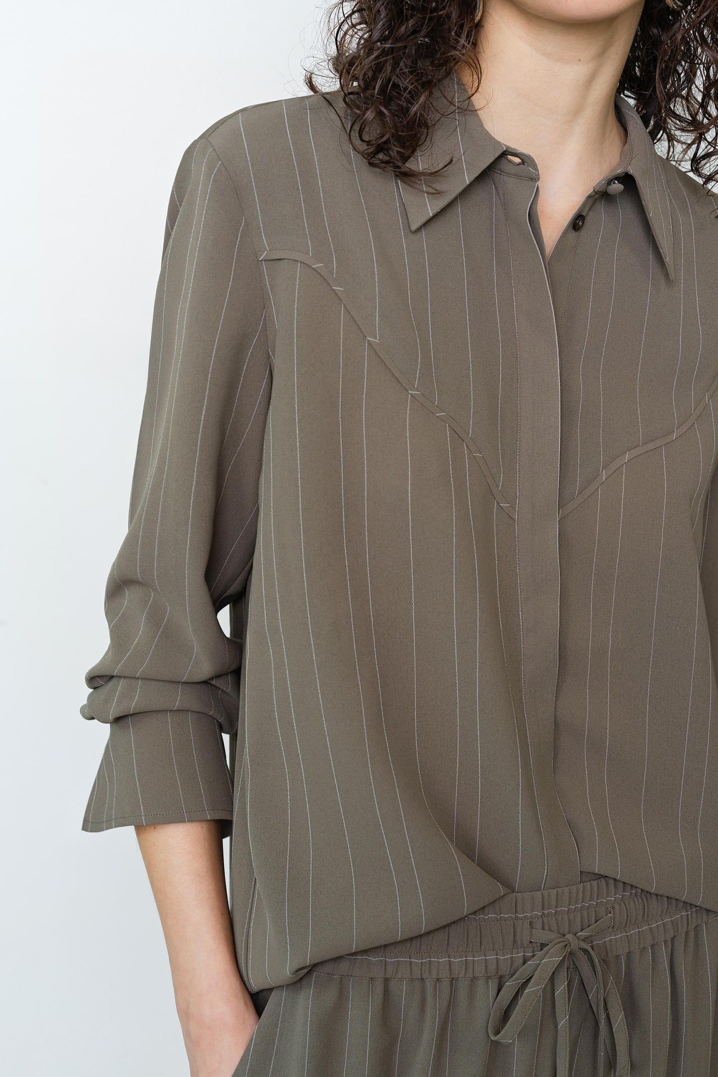 ERMA PINSTRIPE CONTRAST YOKE VINTAGE KHAKI/WHITE 4