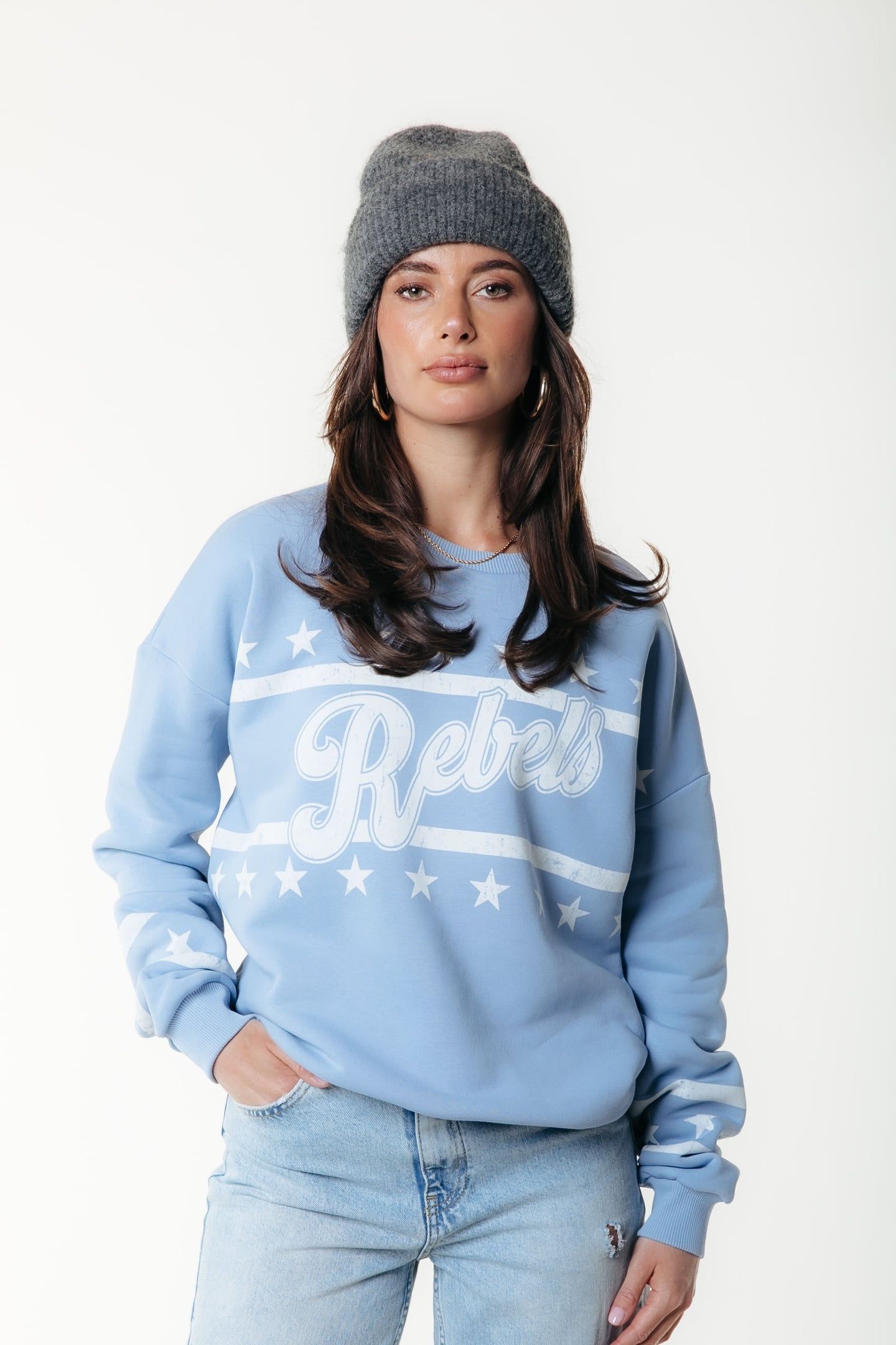 REBELS STARS DROPPED SHOULDER SWEAT HALOGEN BLUE 1