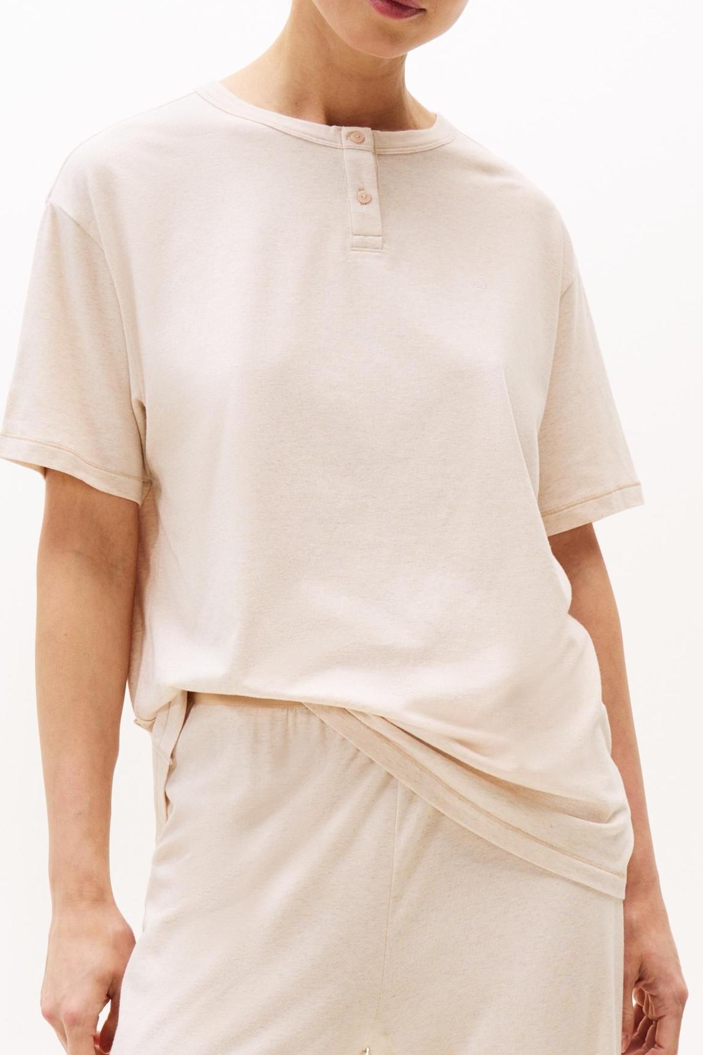 SS MODAL HENLEY T-SHIRT BEIGE HEATHER 4