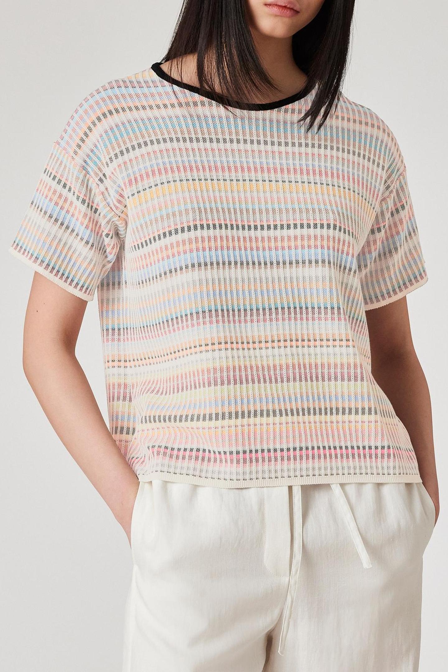 WOMENS KNITTED SS TOP CREW NECK MULTI COLOURED 1