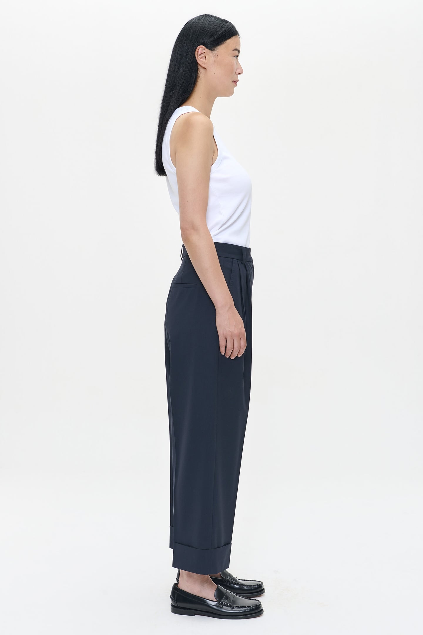 TROPICAL WOOL STRAIGHT PANTS MIDNIGHT BLUE 4