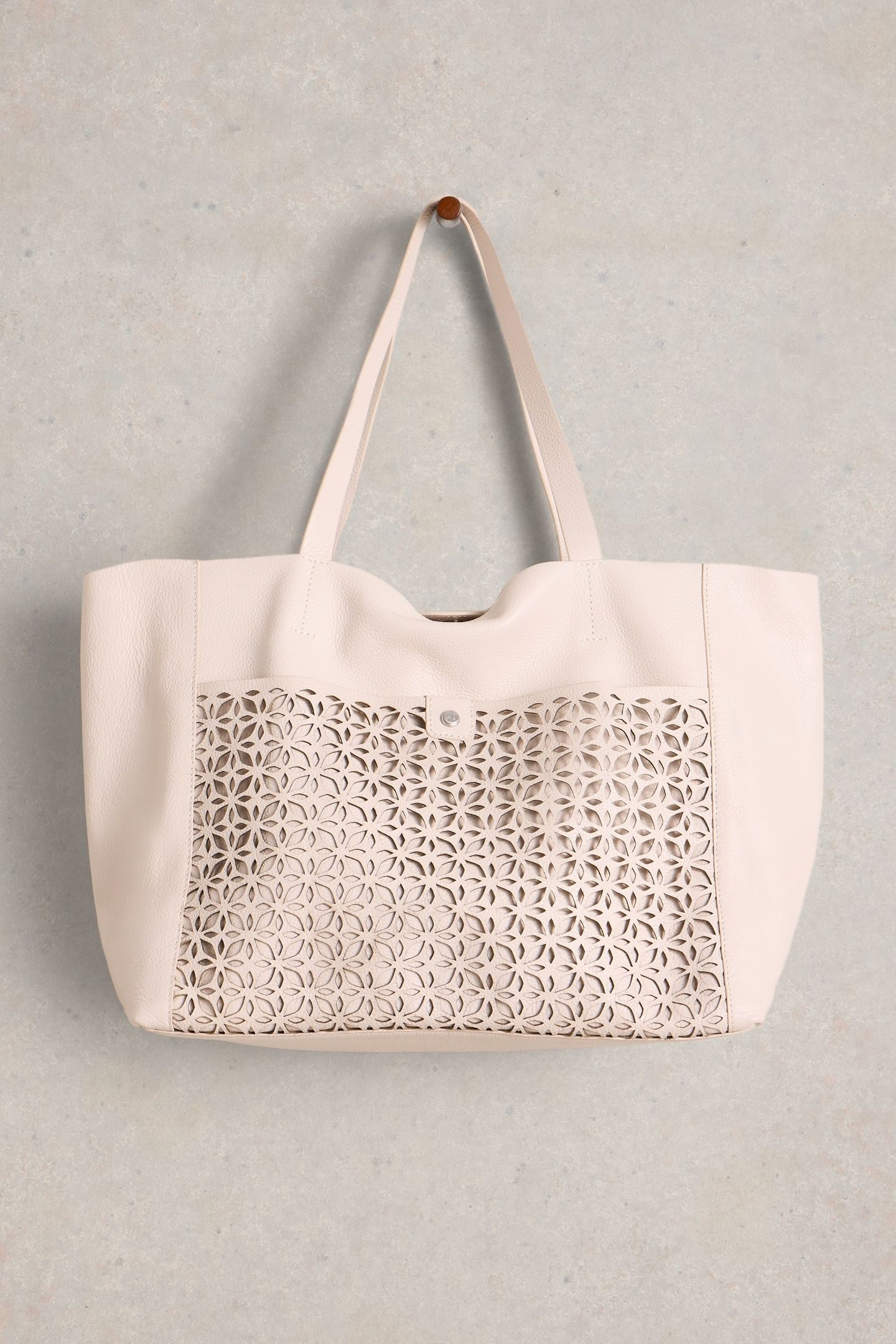 LAYLA LASERCUT LEATHER TOTE PALE IVORY 3
