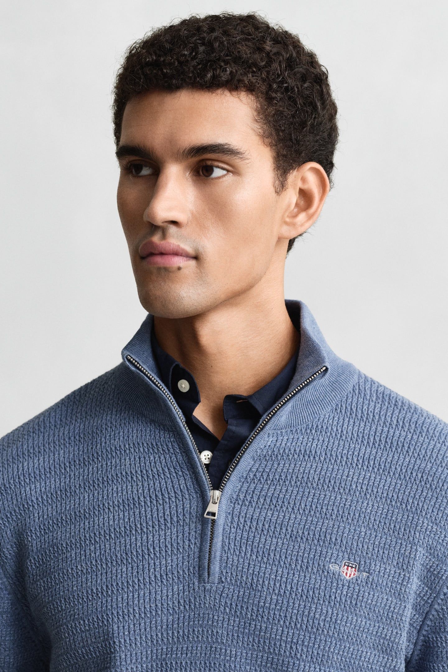 MINI CABLE HALF ZIP DENIM BLUE MELANGE 5