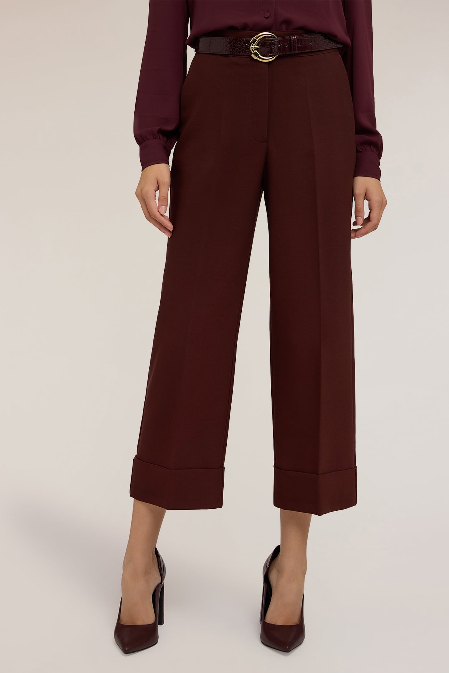 CROPPED CREPE TROUSERS BROWN 2